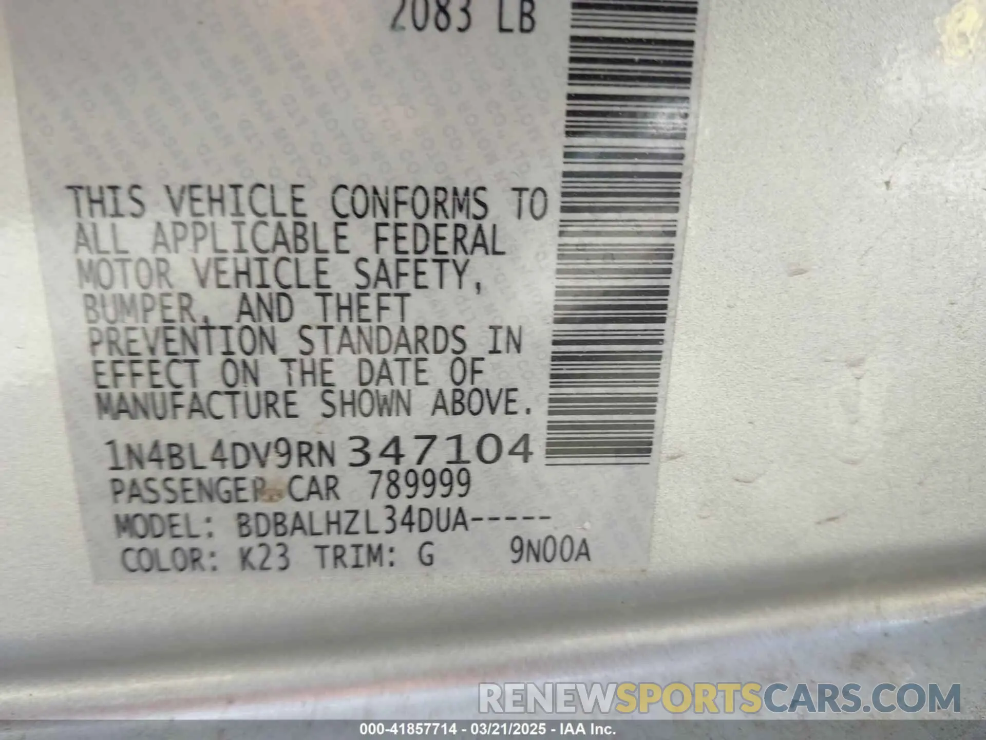 9 Photograph of a damaged car 1N4BL4DV9RN347104 NISSAN ALTIMA 2024