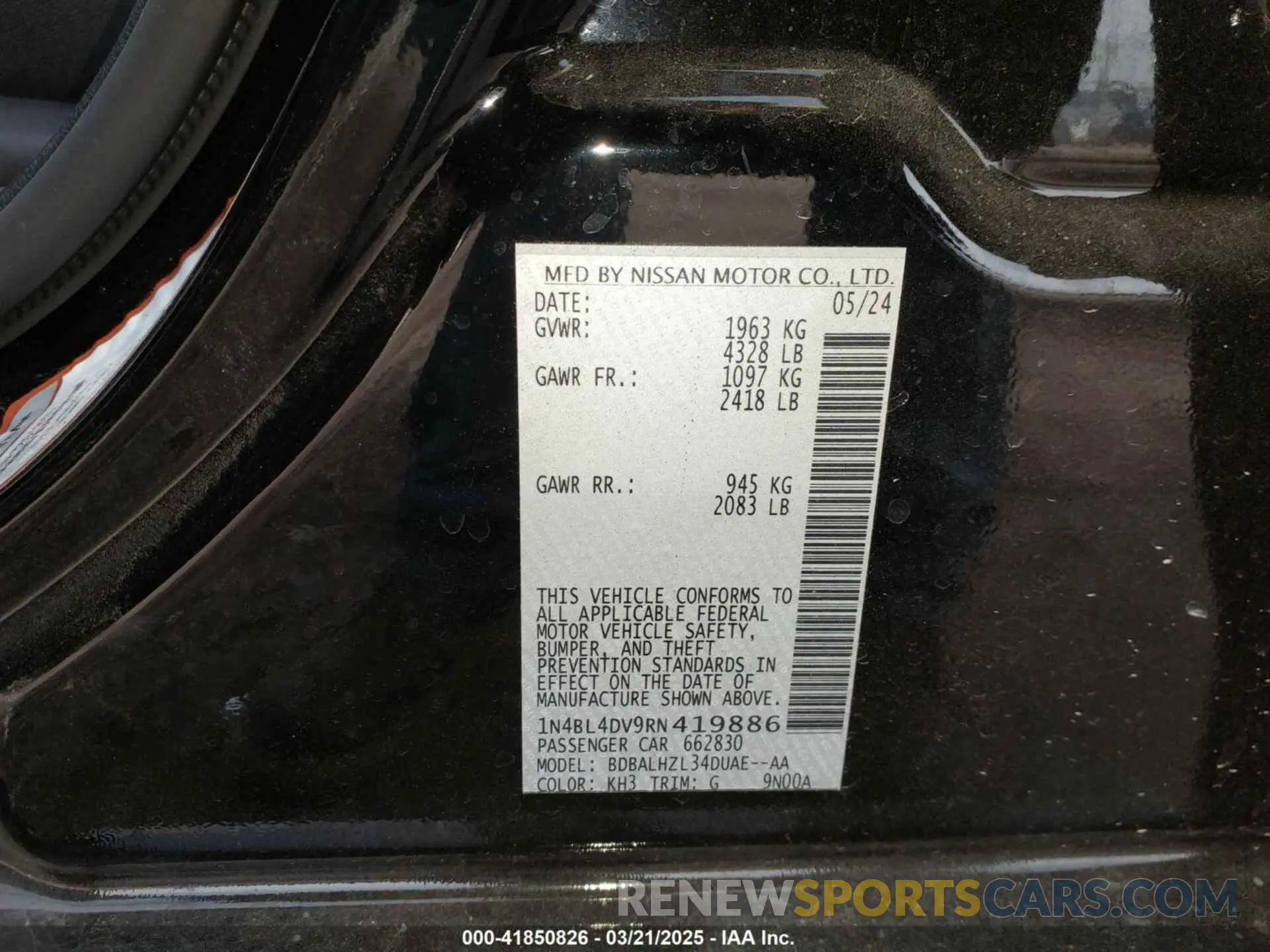9 Photograph of a damaged car 1N4BL4DV9RN419886 NISSAN ALTIMA 2024