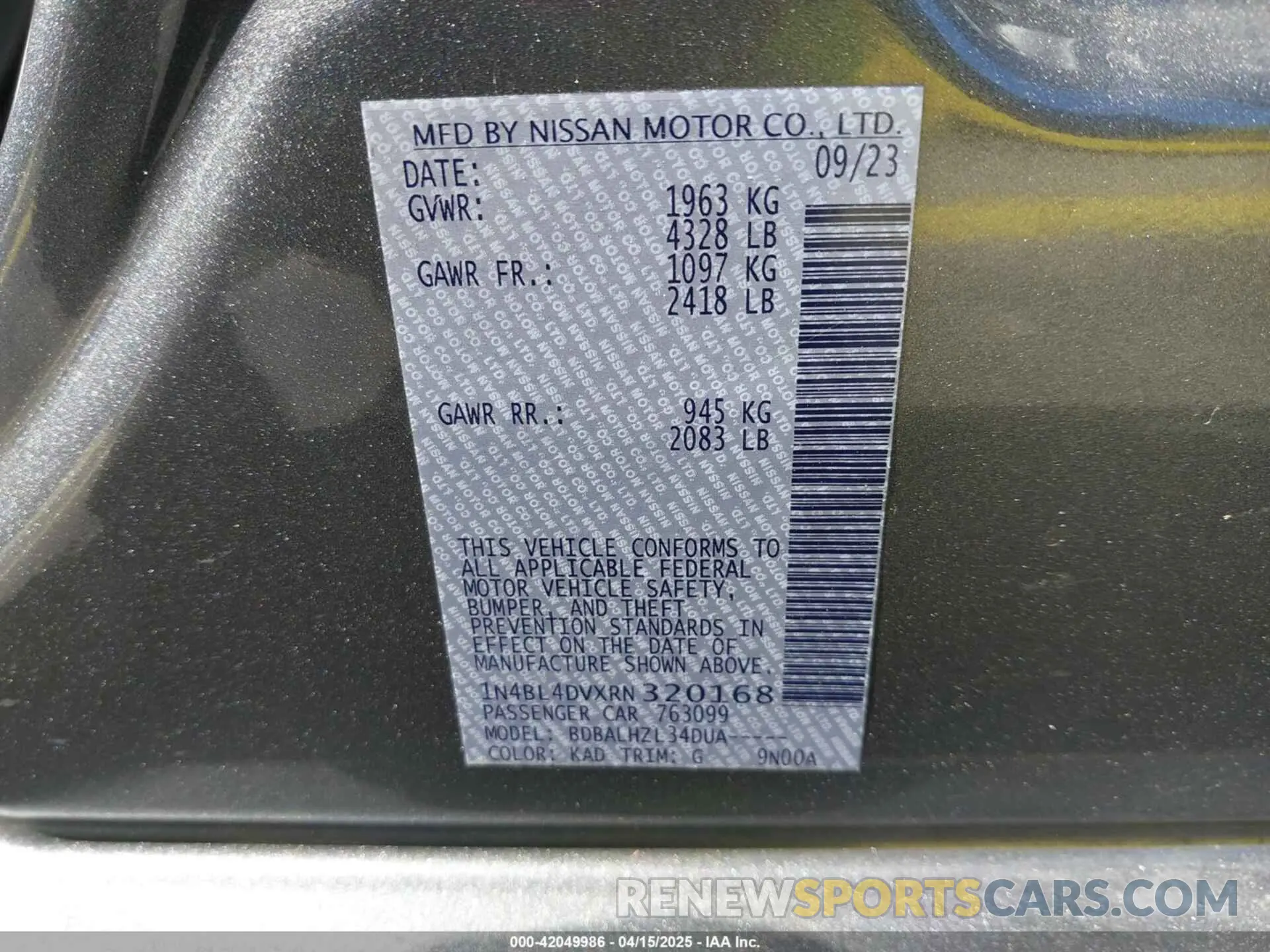 9 Photograph of a damaged car 1N4BL4DVXRN320168 NISSAN ALTIMA 2024