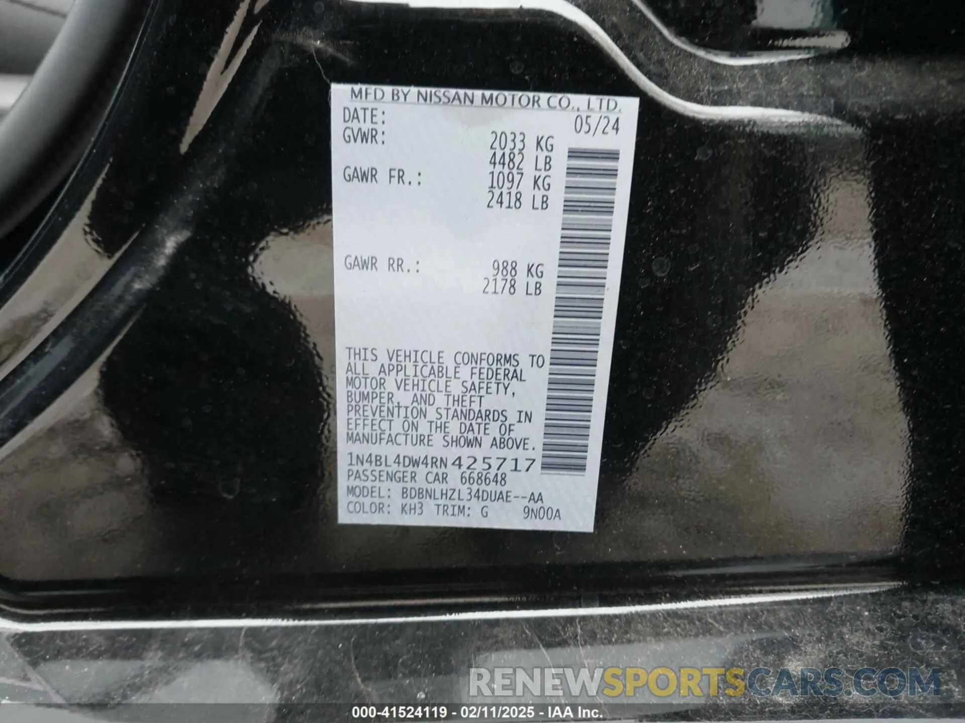 9 Photograph of a damaged car 1N4BL4DW4RN425717 NISSAN ALTIMA 2024
