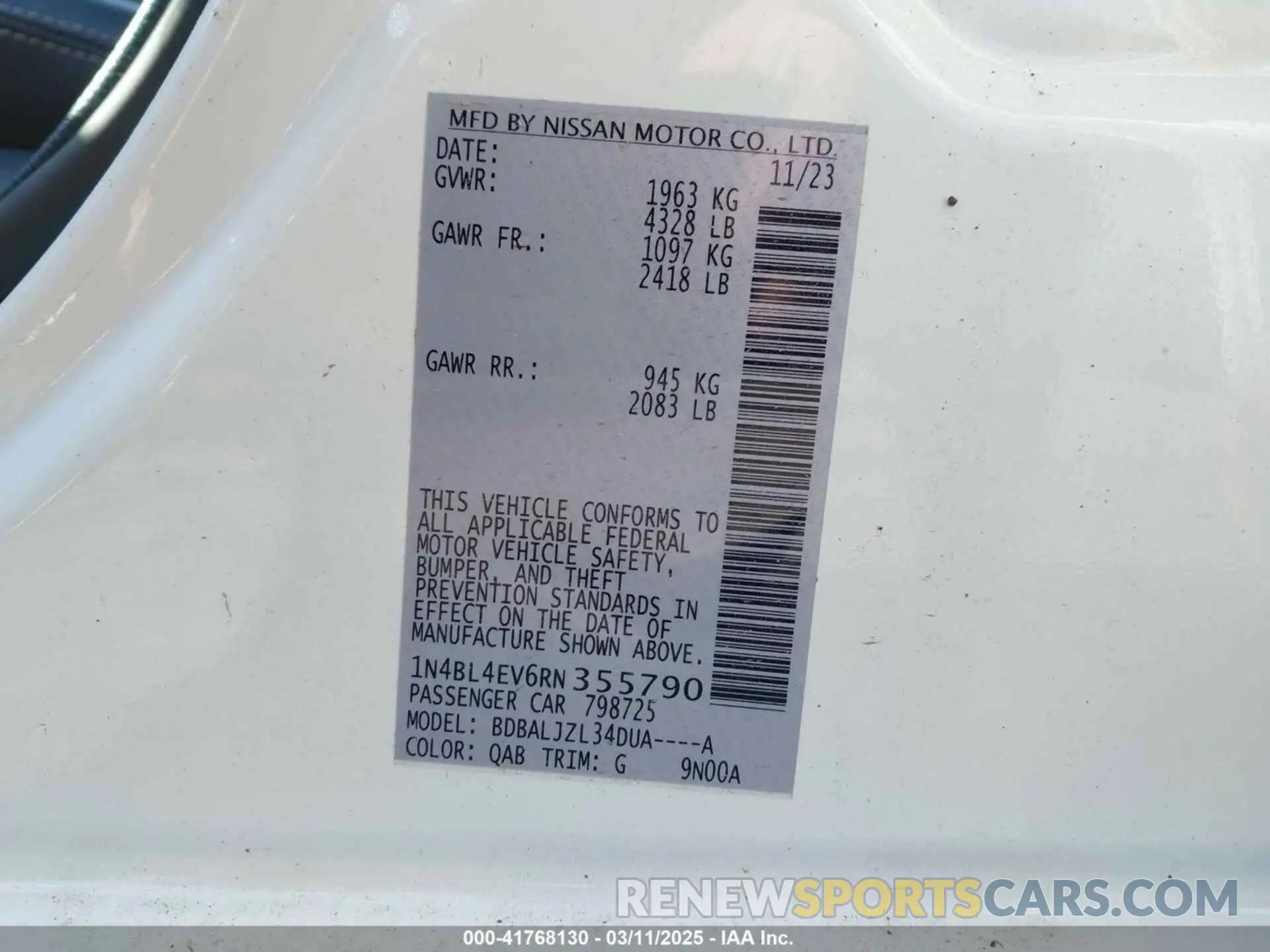 9 Photograph of a damaged car 1N4BL4EV6RN355790 NISSAN ALTIMA 2024