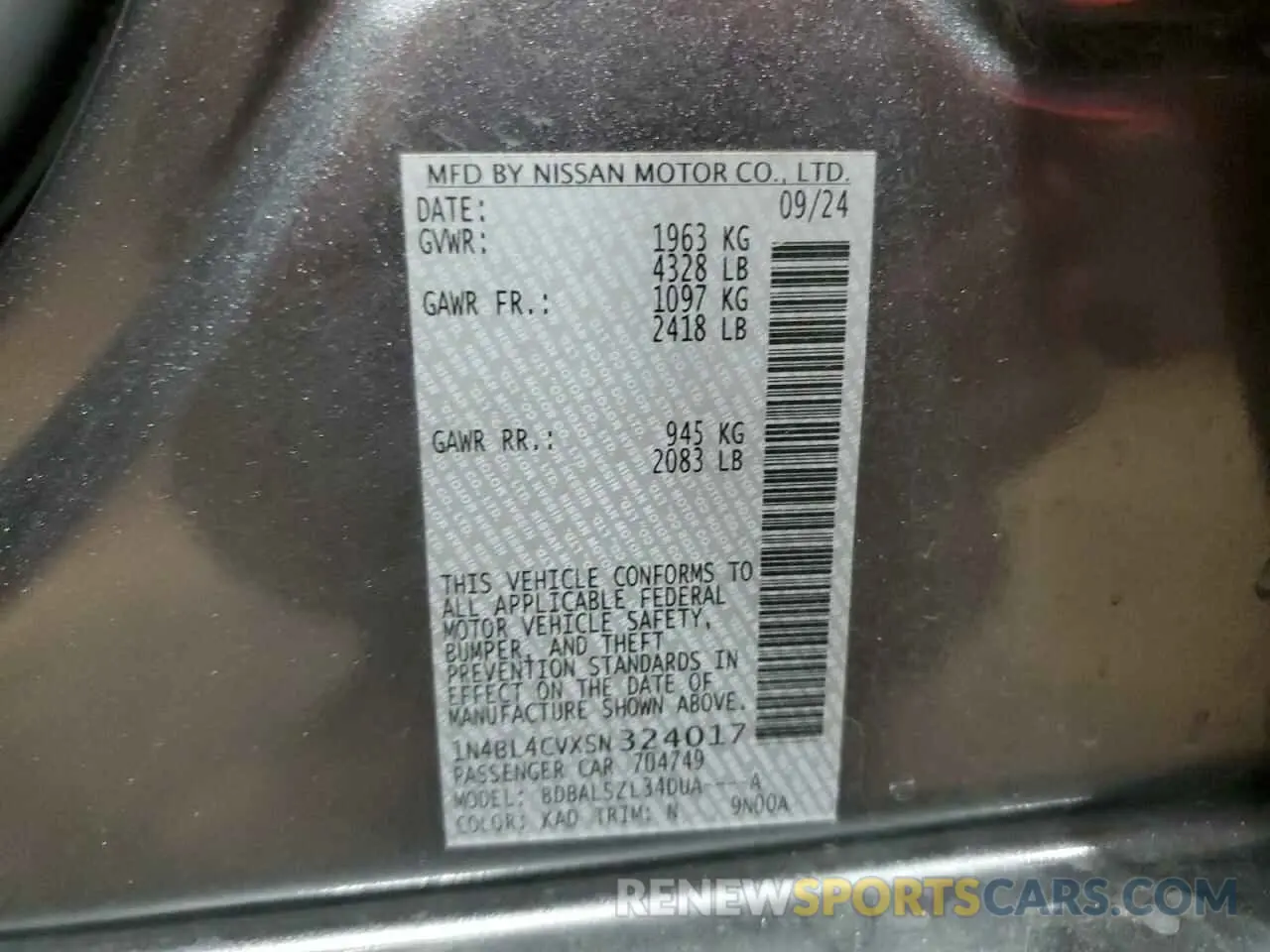 12 Photograph of a damaged car 1N4BL4CVXSN324017 NISSAN ALTIMA 2025