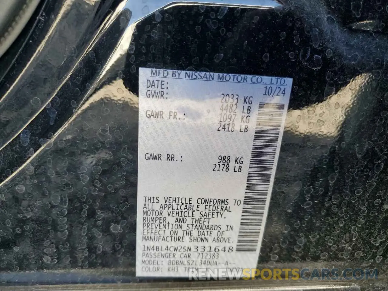 12 Photograph of a damaged car 1N4BL4CW2SN331648 NISSAN ALTIMA 2025
