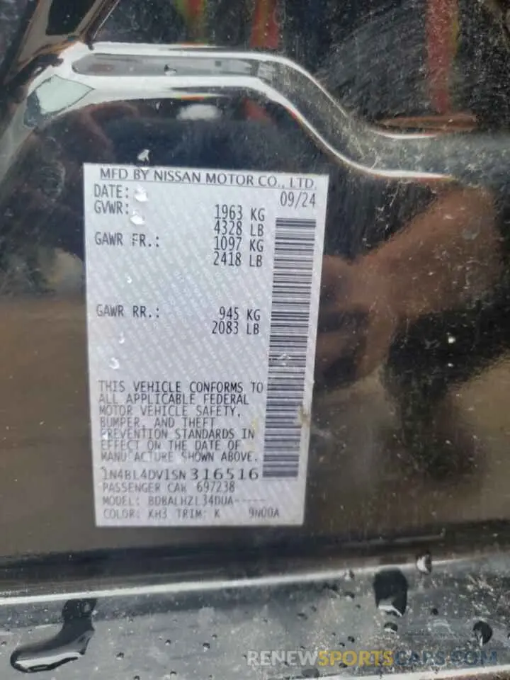 12 Photograph of a damaged car 1N4BL4DV1SN316516 NISSAN ALTIMA 2025