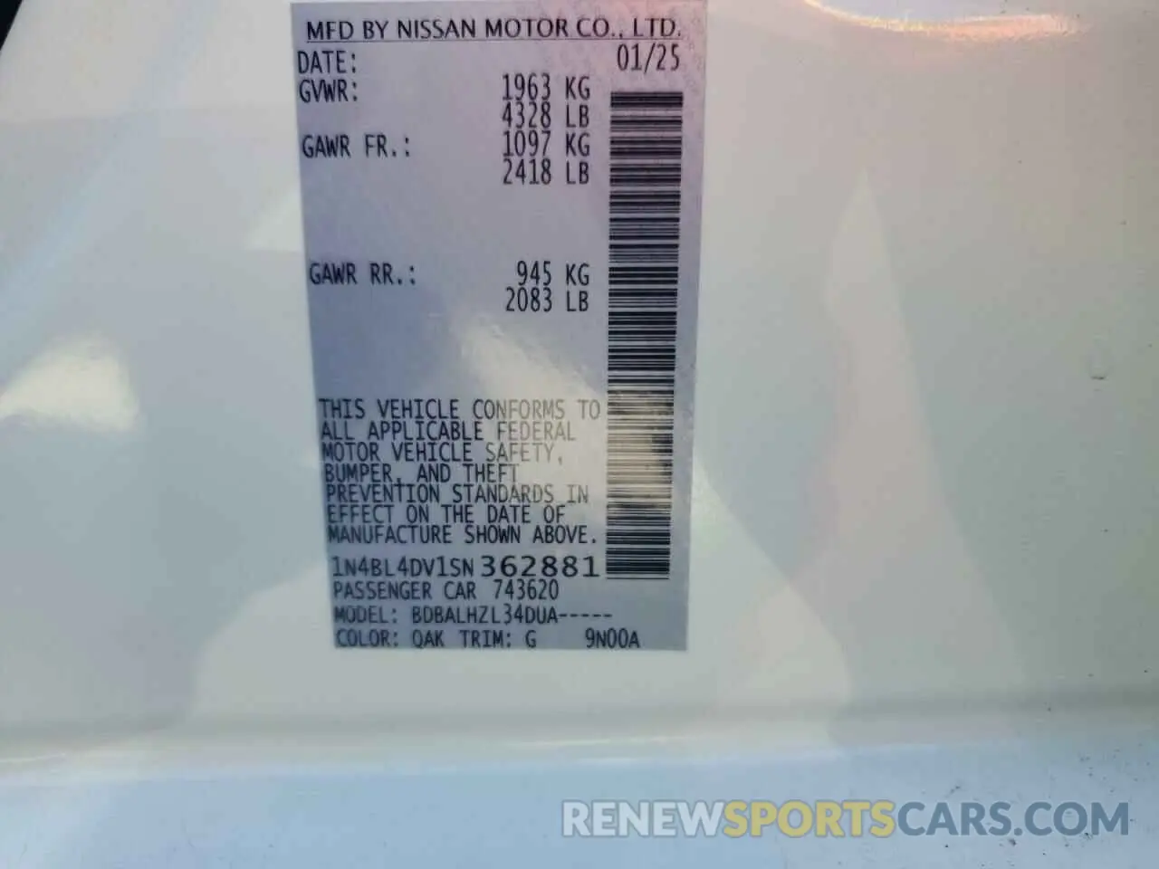 12 Photograph of a damaged car 1N4BL4DV1SN362881 NISSAN ALTIMA 2025