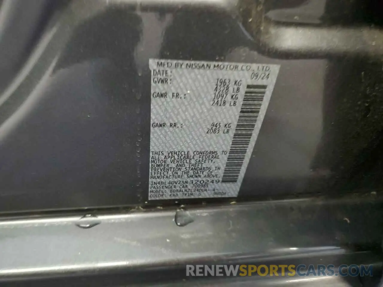 12 Photograph of a damaged car 1N4BL4DV2SN320249 NISSAN ALTIMA 2025