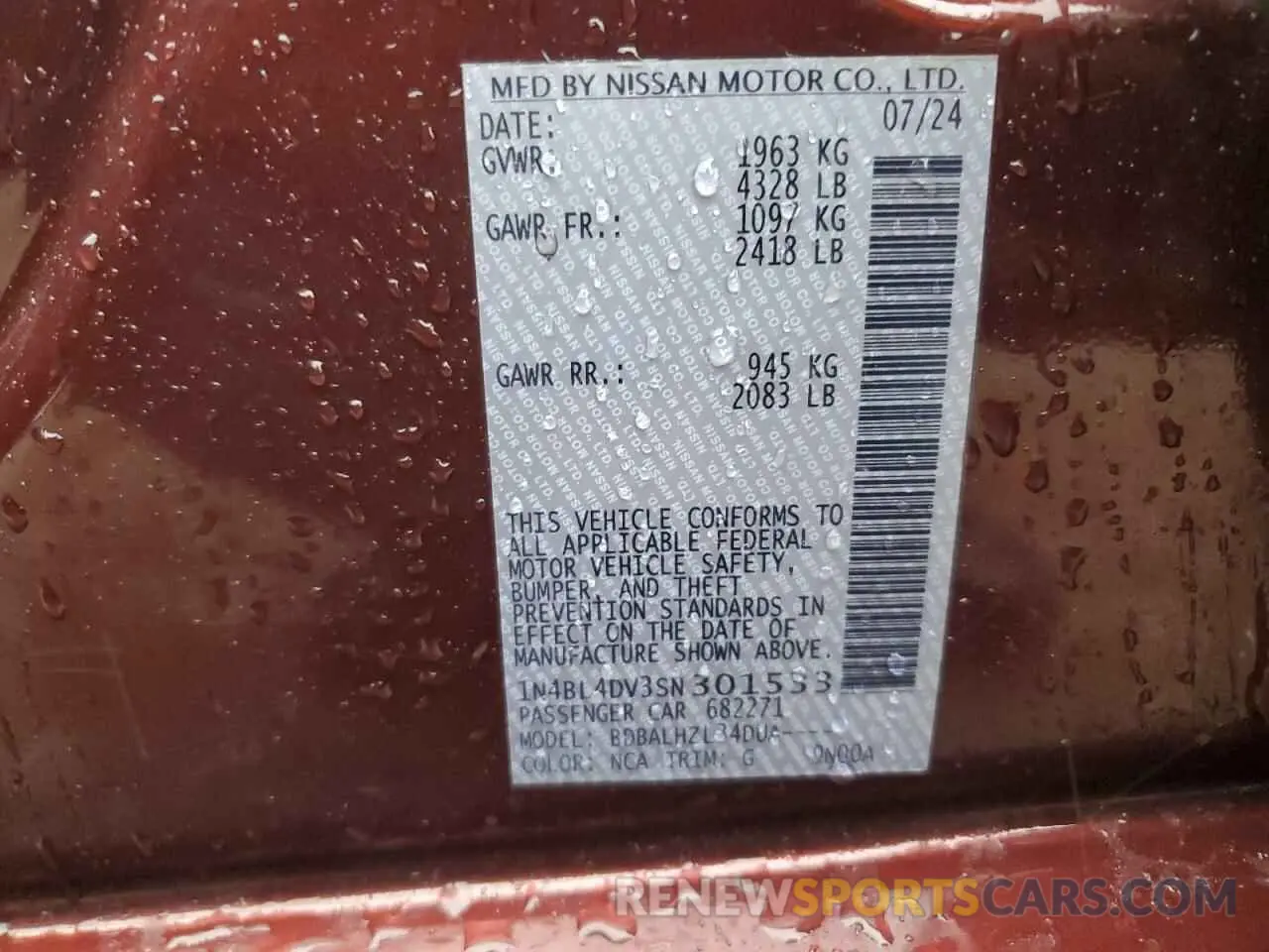 12 Photograph of a damaged car 1N4BL4DV3SN301533 NISSAN ALTIMA 2025