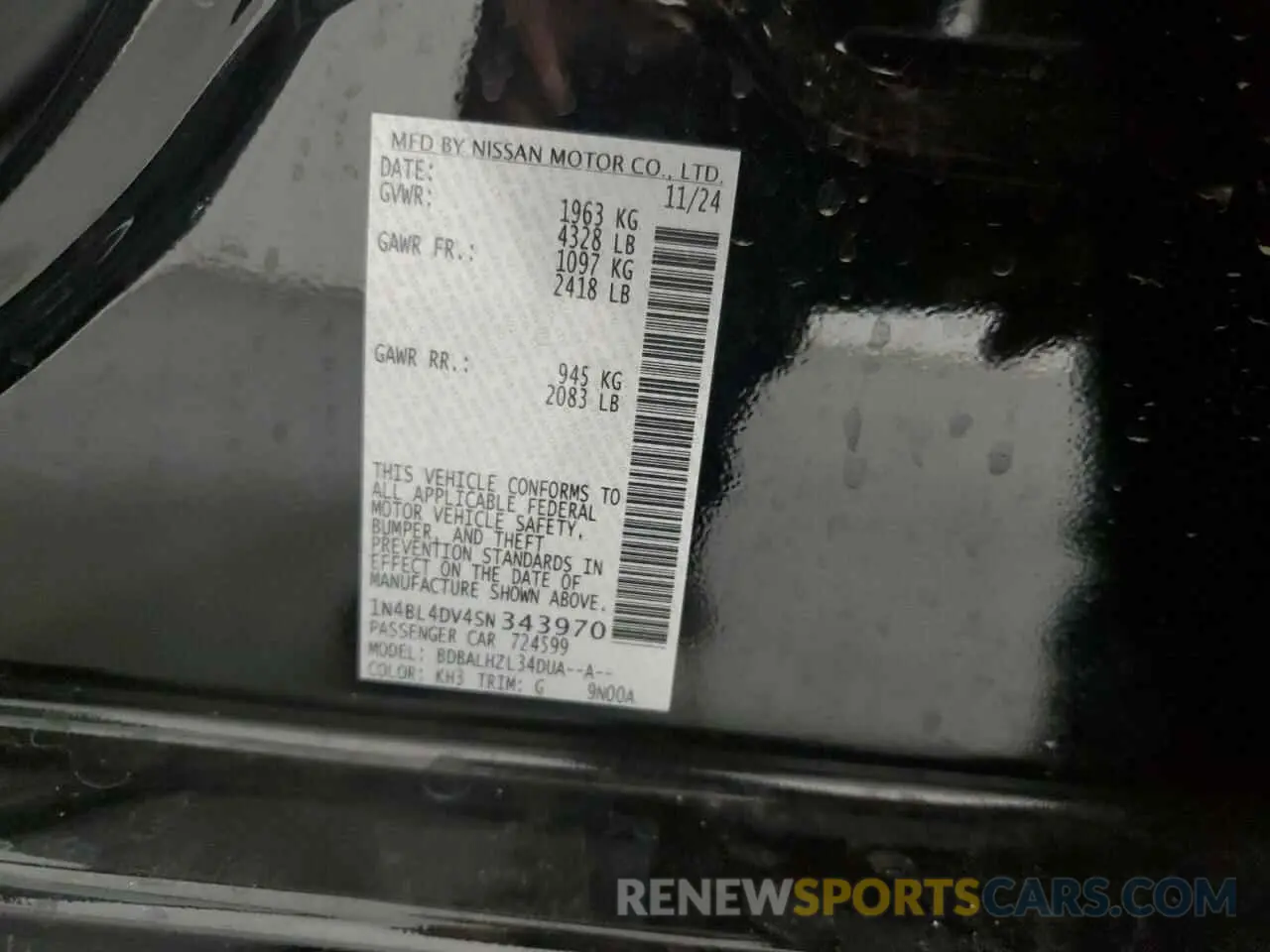 12 Photograph of a damaged car 1N4BL4DV4SN343970 NISSAN ALTIMA 2025