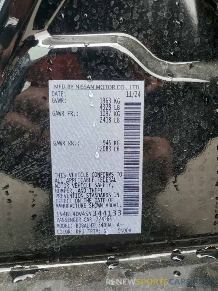 12 Photograph of a damaged car 1N4BL4DV4SN344133 NISSAN ALTIMA 2025