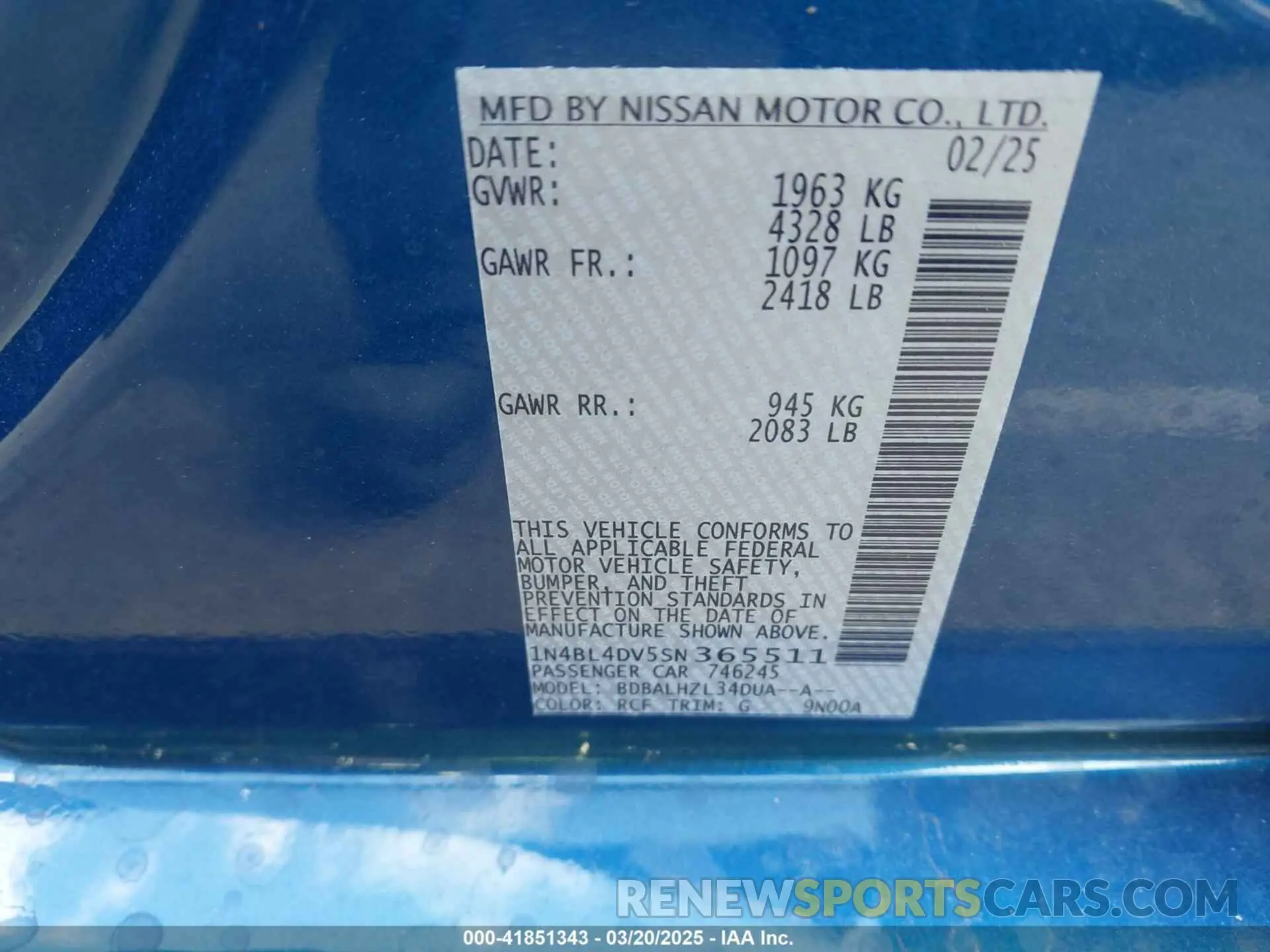 9 Photograph of a damaged car 1N4BL4DV5SN365511 NISSAN ALTIMA 2025