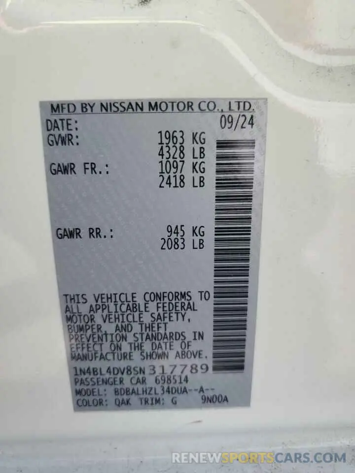 13 Photograph of a damaged car 1N4BL4DV8SN317789 NISSAN ALTIMA 2025