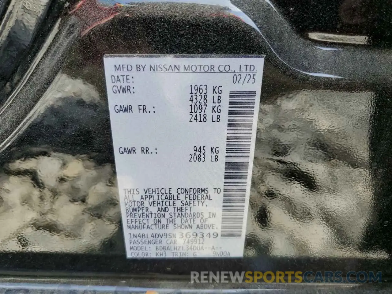 12 Photograph of a damaged car 1N4BL4DV9SN369349 NISSAN ALTIMA 2025