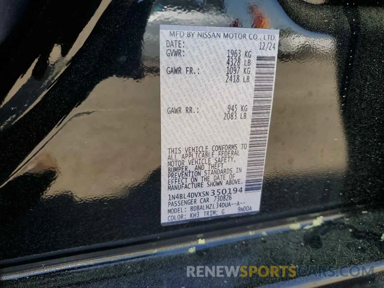 12 Photograph of a damaged car 1N4BL4DVXSN350194 NISSAN ALTIMA 2025