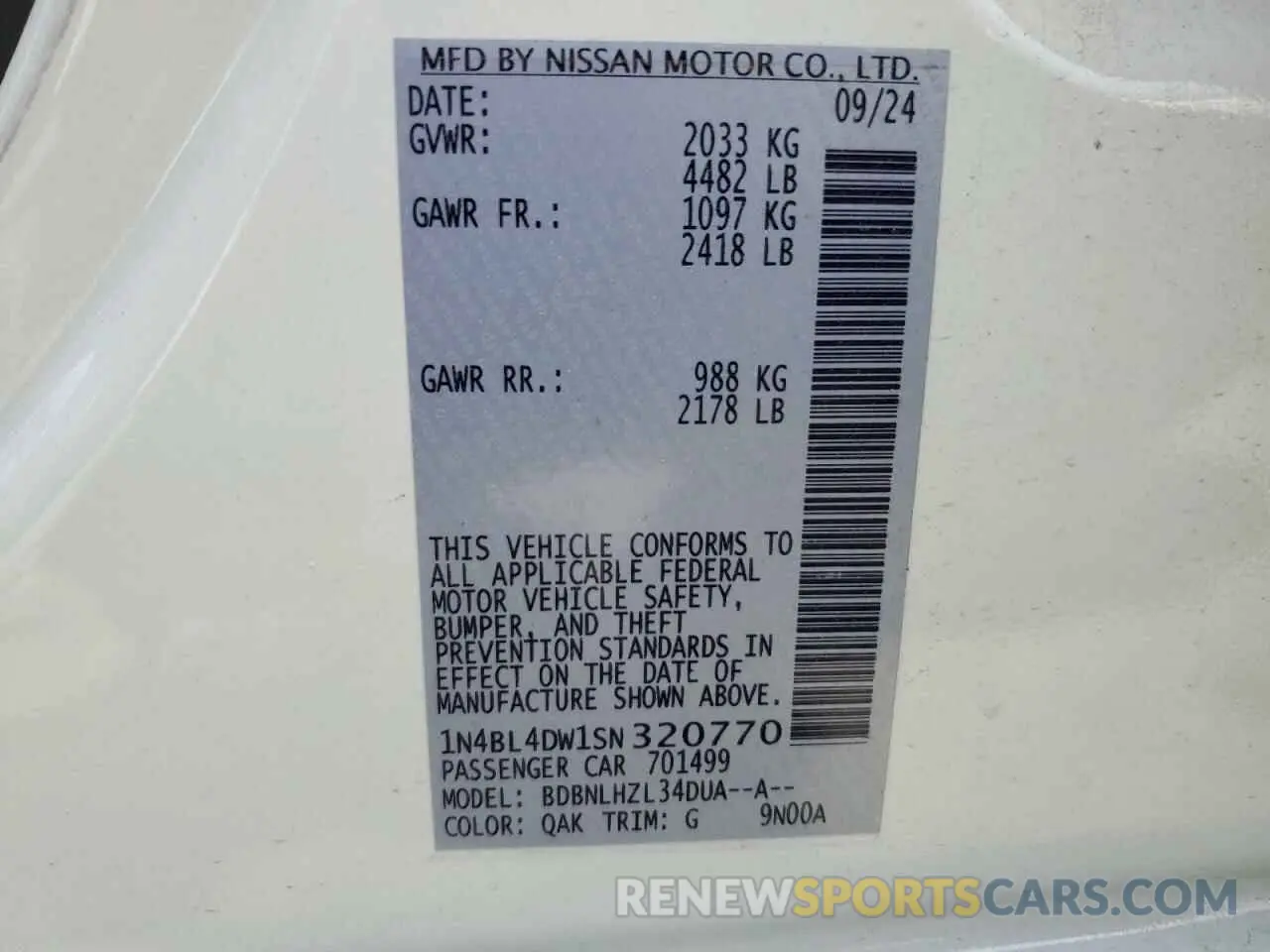 12 Photograph of a damaged car 1N4BL4DW1SN320770 NISSAN ALTIMA 2025