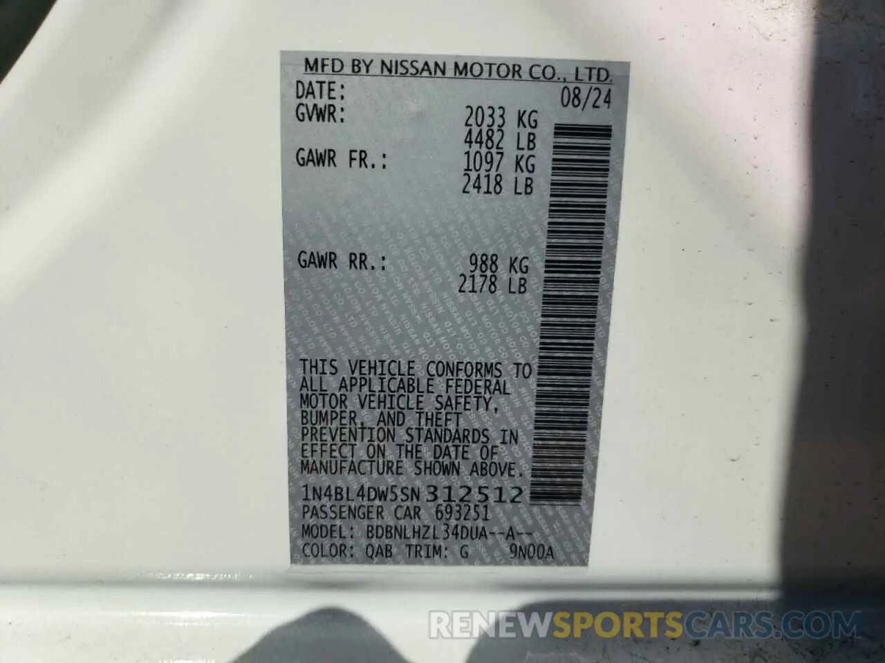 13 Photograph of a damaged car 1N4BL4DW5SN312512 NISSAN ALTIMA 2025