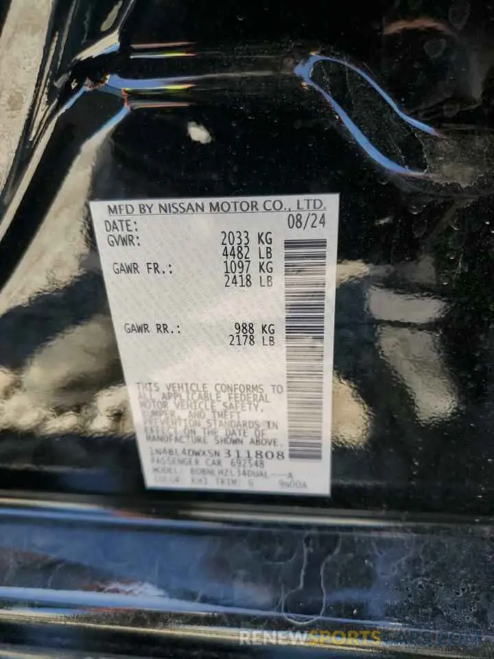 13 Photograph of a damaged car 1N4BL4DWXSN311808 NISSAN ALTIMA 2025