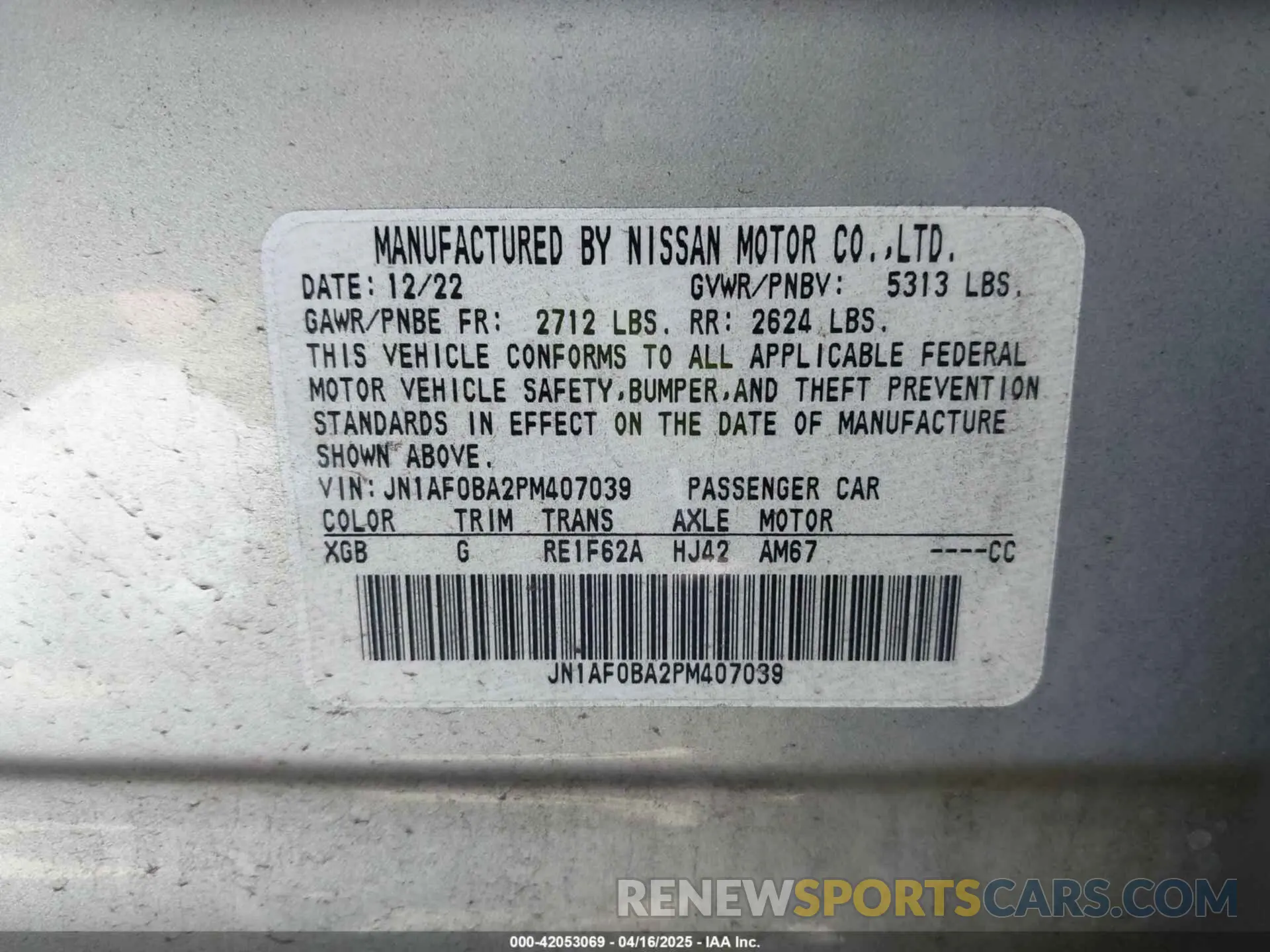 9 Photograph of a damaged car JN1AF0BA2PM407039 NISSAN ARIYA 2023