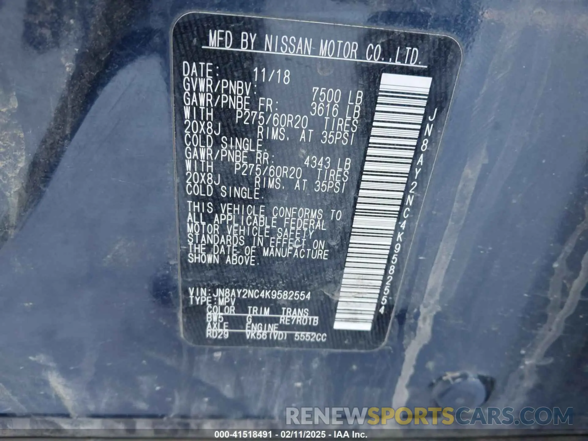 9 Photograph of a damaged car JN8AY2NC4K9582554 NISSAN ARMADA 2019