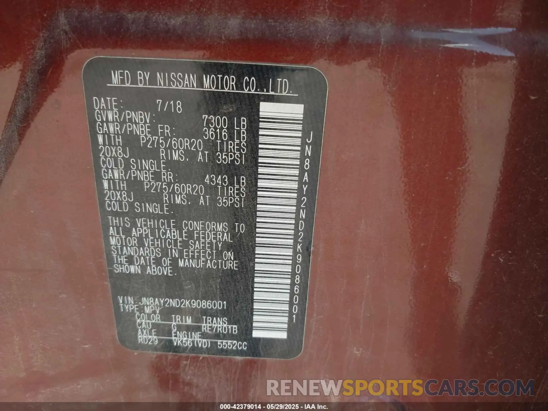 9 Photograph of a damaged car JN8AY2ND2K9086001 NISSAN ARMADA 2019