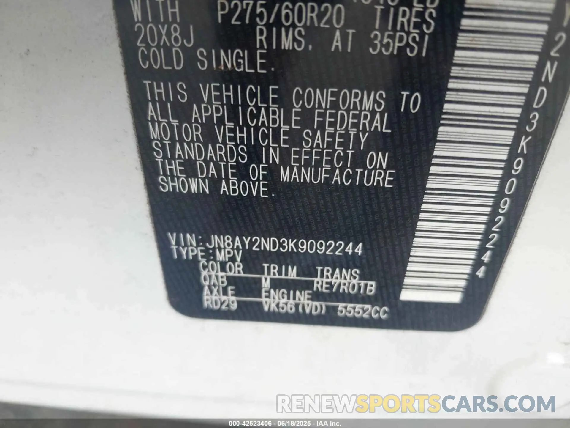 9 Photograph of a damaged car JN8AY2ND3K9092244 NISSAN ARMADA 2019