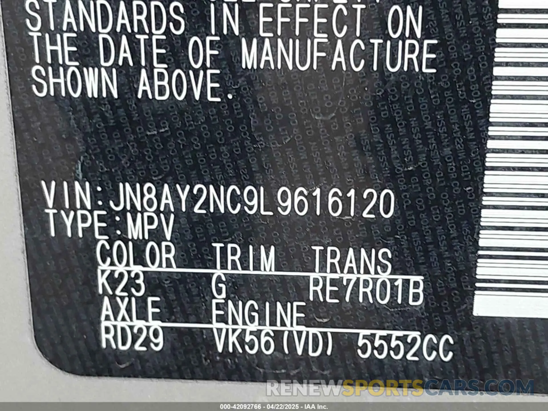 9 Photograph of a damaged car JN8AY2NC9L9616120 NISSAN ARMADA 2020