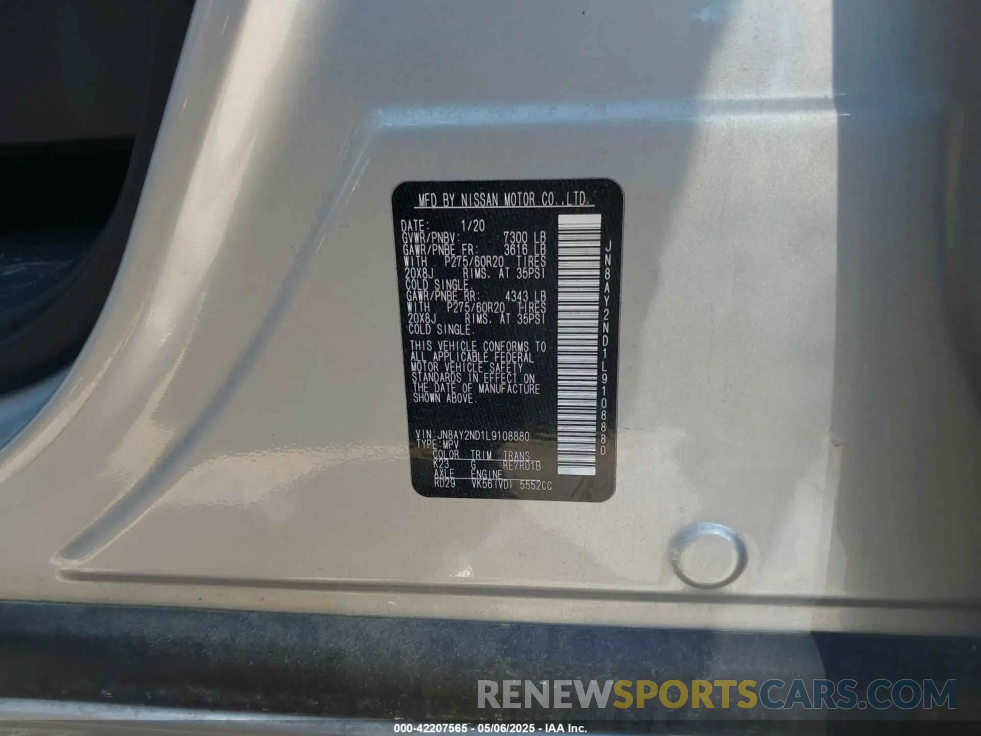 9 Photograph of a damaged car JN8AY2ND1L9108880 NISSAN ARMADA 2020