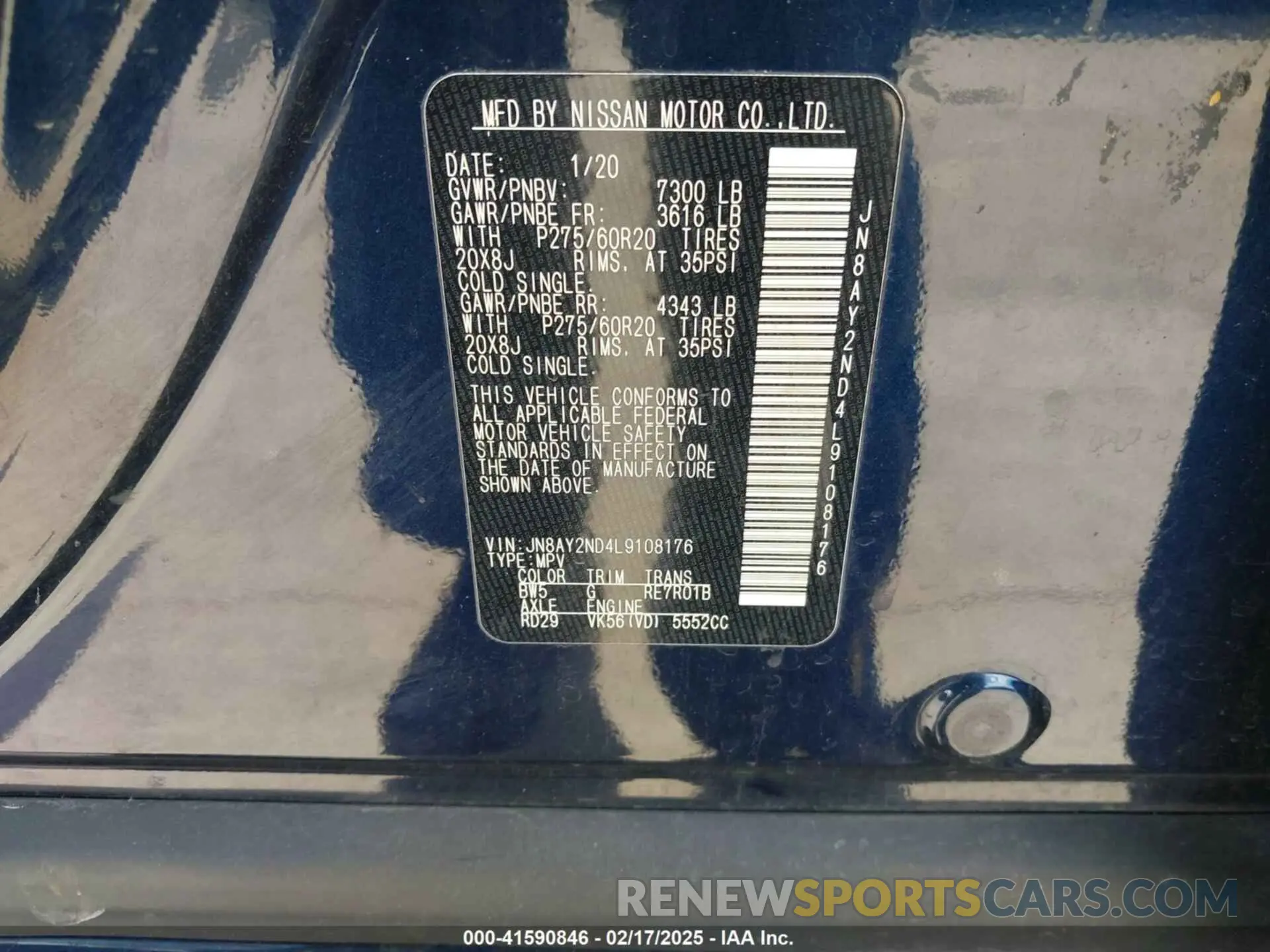 9 Photograph of a damaged car JN8AY2ND4L9108176 NISSAN ARMADA 2020
