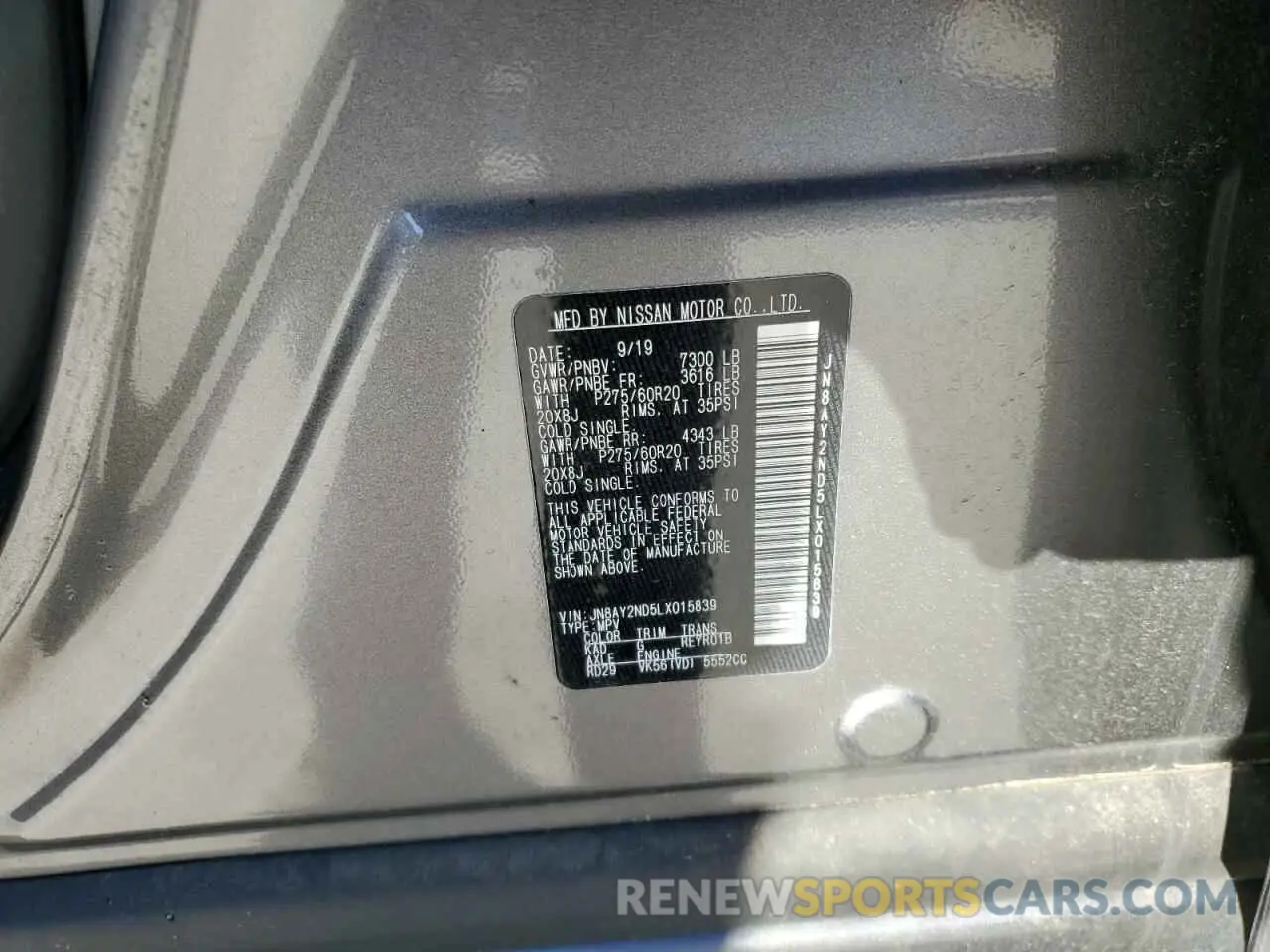 12 Photograph of a damaged car JN8AY2ND5LX015839 NISSAN ARMADA 2020