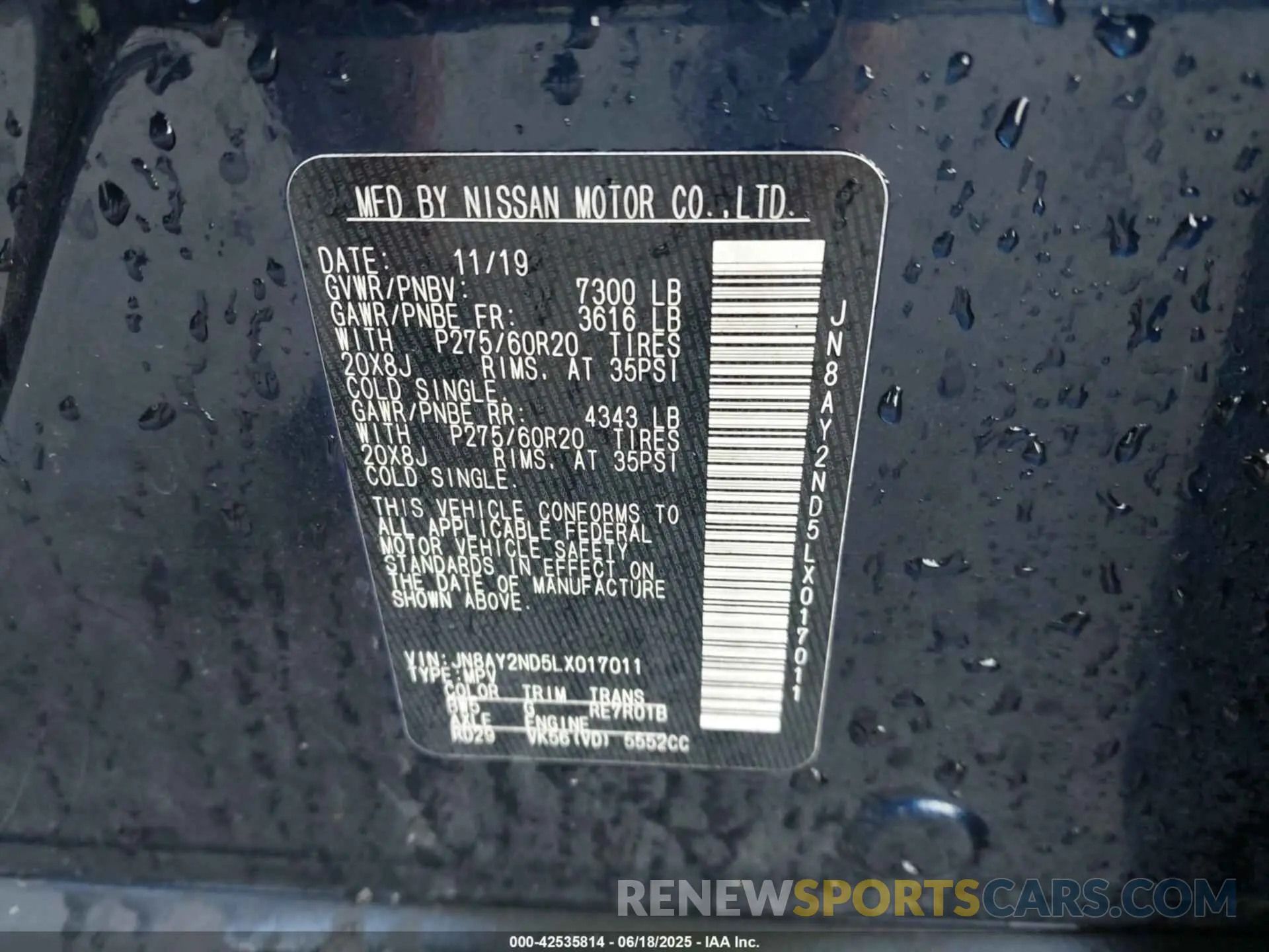 9 Photograph of a damaged car JN8AY2ND5LX017011 NISSAN ARMADA 2020