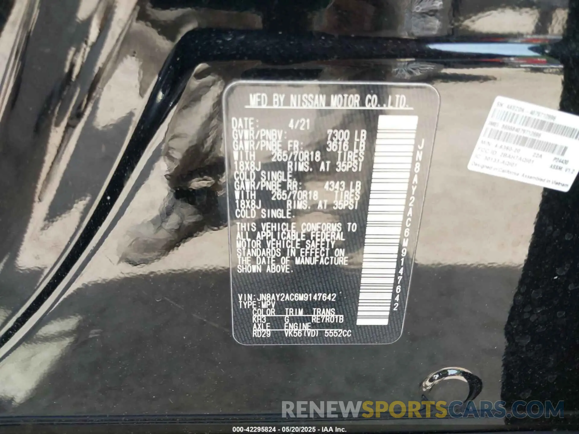 9 Photograph of a damaged car JN8AY2AC6M9147642 NISSAN ARMADA 2021
