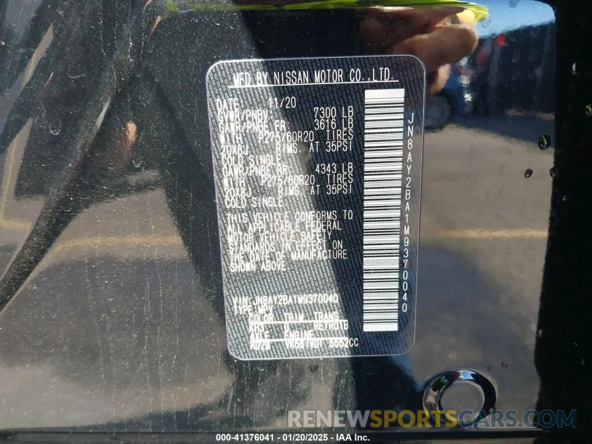 9 Photograph of a damaged car JN8AY2BA1M9370040 NISSAN ARMADA 2021