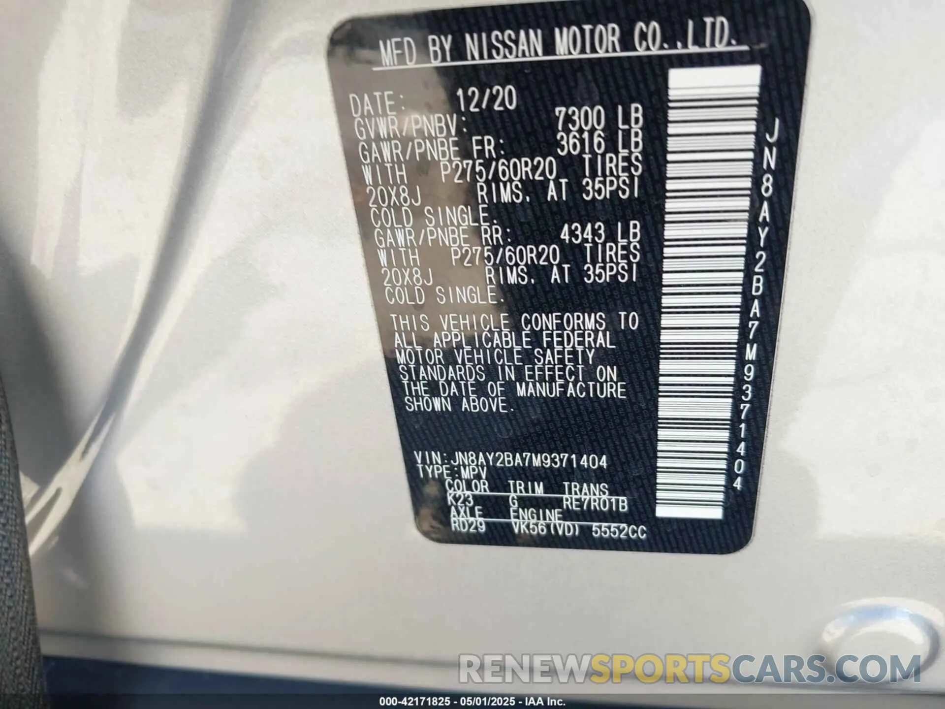 9 Photograph of a damaged car JN8AY2BA7M9371404 NISSAN ARMADA 2021