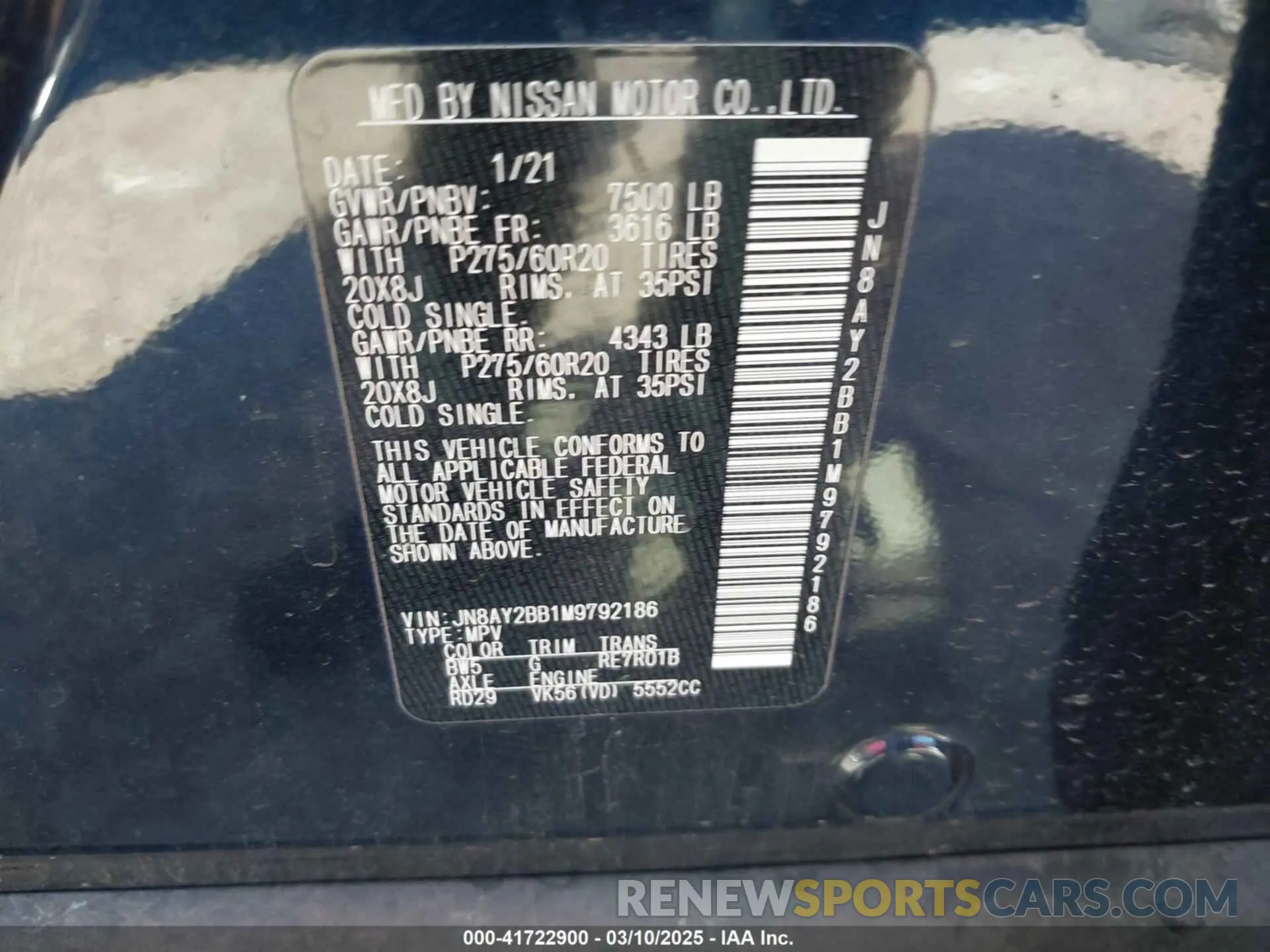 9 Photograph of a damaged car JN8AY2BB1M9792186 NISSAN ARMADA 2021