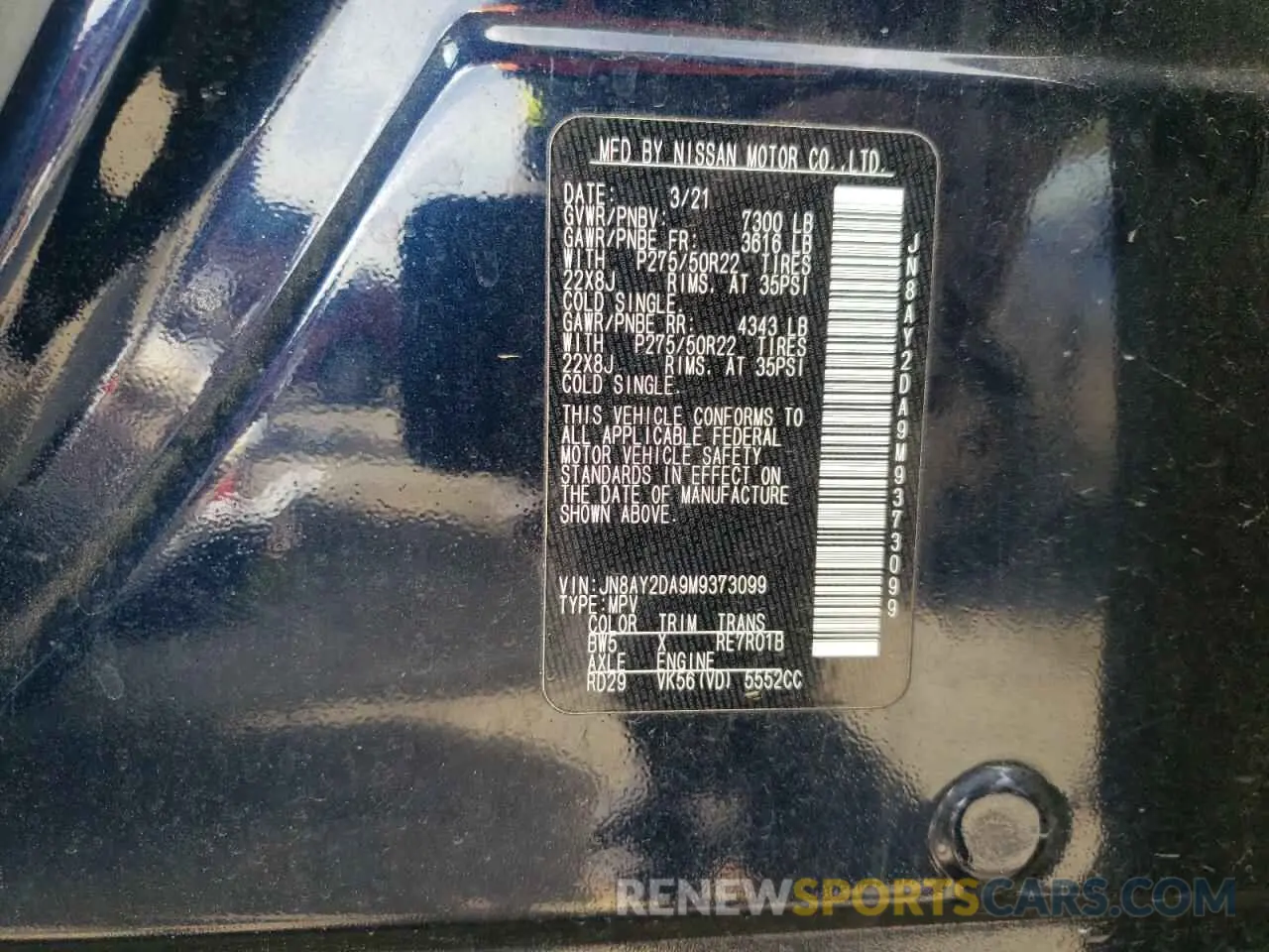 13 Photograph of a damaged car JN8AY2DA9M9373099 NISSAN ARMADA 2021