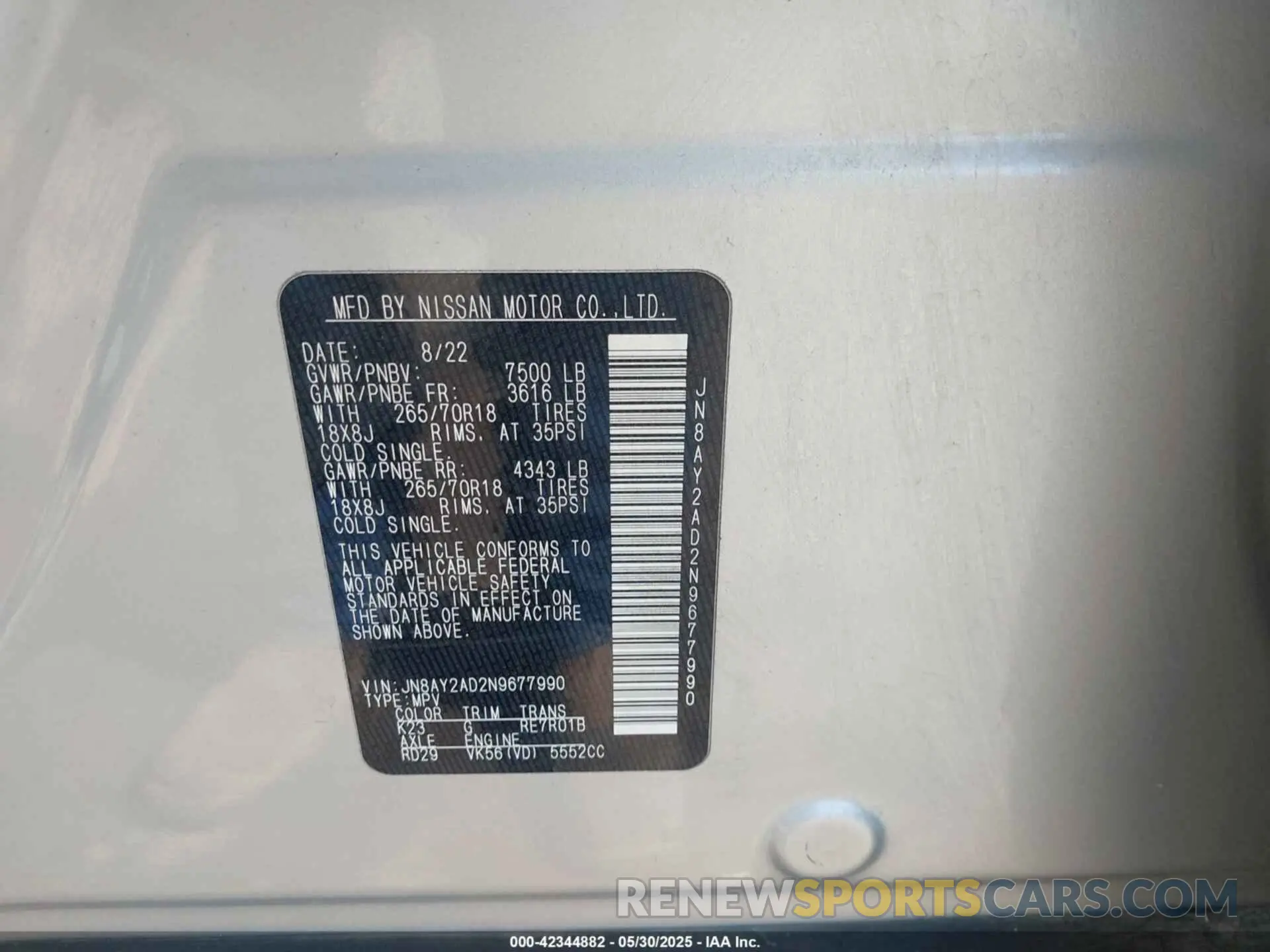 9 Photograph of a damaged car JN8AY2AD2N9677990 NISSAN ARMADA 2022