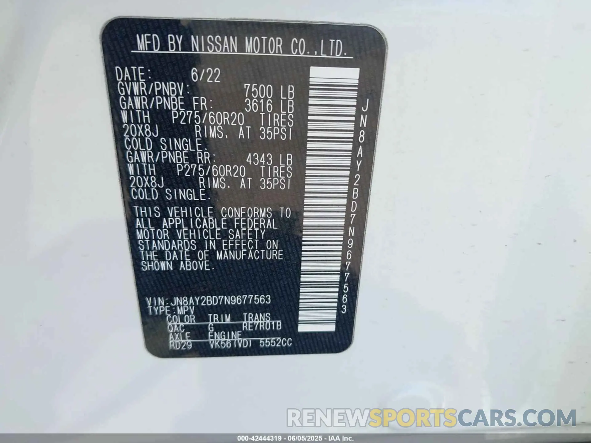9 Photograph of a damaged car JN8AY2BD7N9677563 NISSAN ARMADA 2022