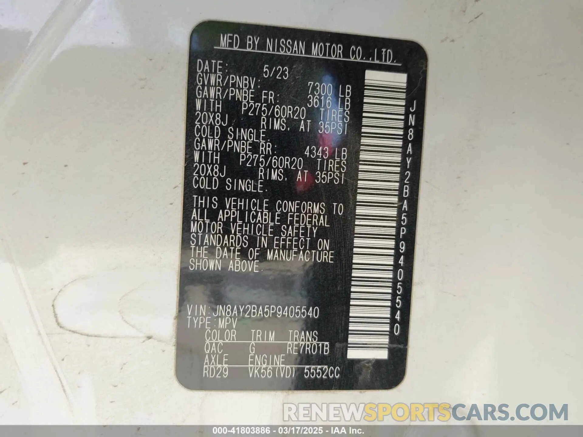 9 Photograph of a damaged car JN8AY2BA5P9405540 NISSAN ARMADA 2023