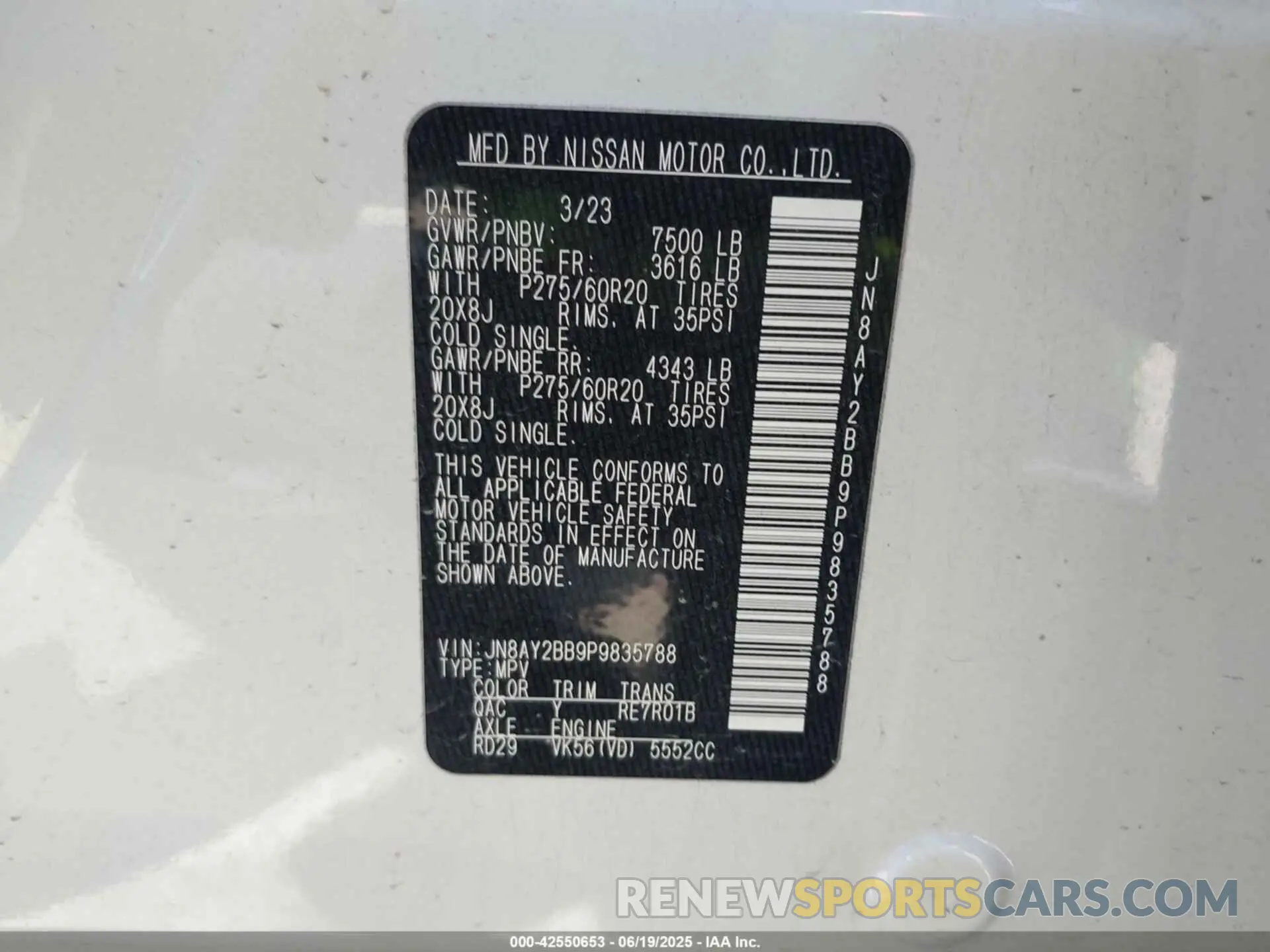 9 Photograph of a damaged car JN8AY2BB9P9835788 NISSAN ARMADA 2023