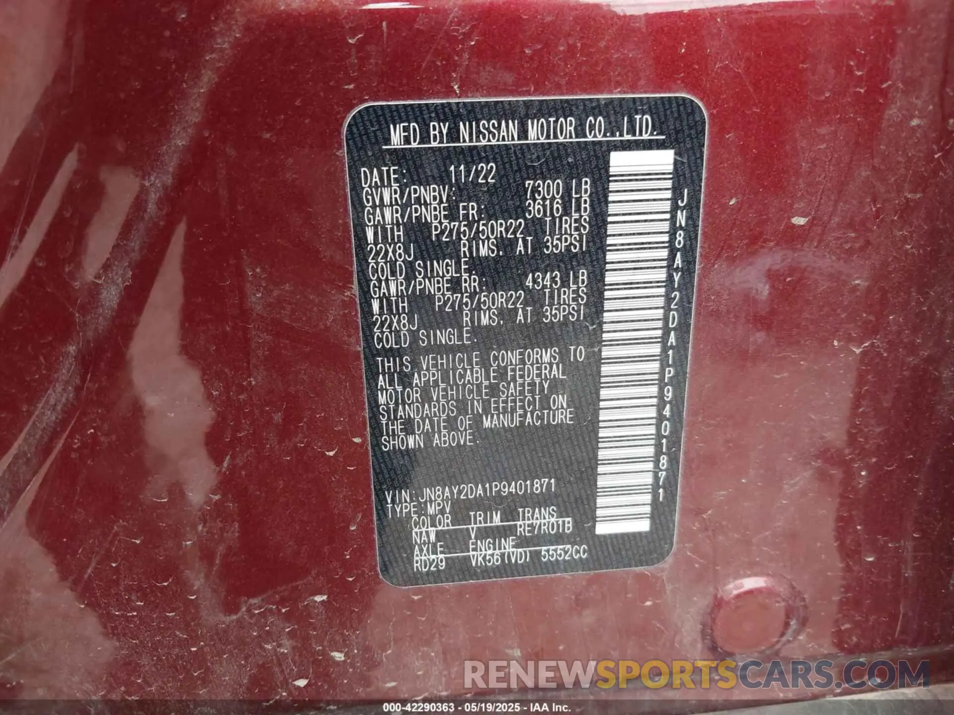 9 Photograph of a damaged car JN8AY2DA1P9401871 NISSAN ARMADA 2023