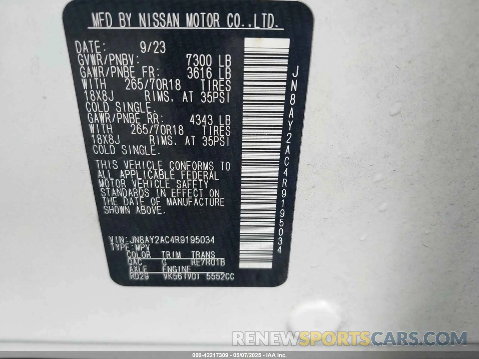 9 Photograph of a damaged car JN8AY2AC4R9195034 NISSAN ARMADA 2024