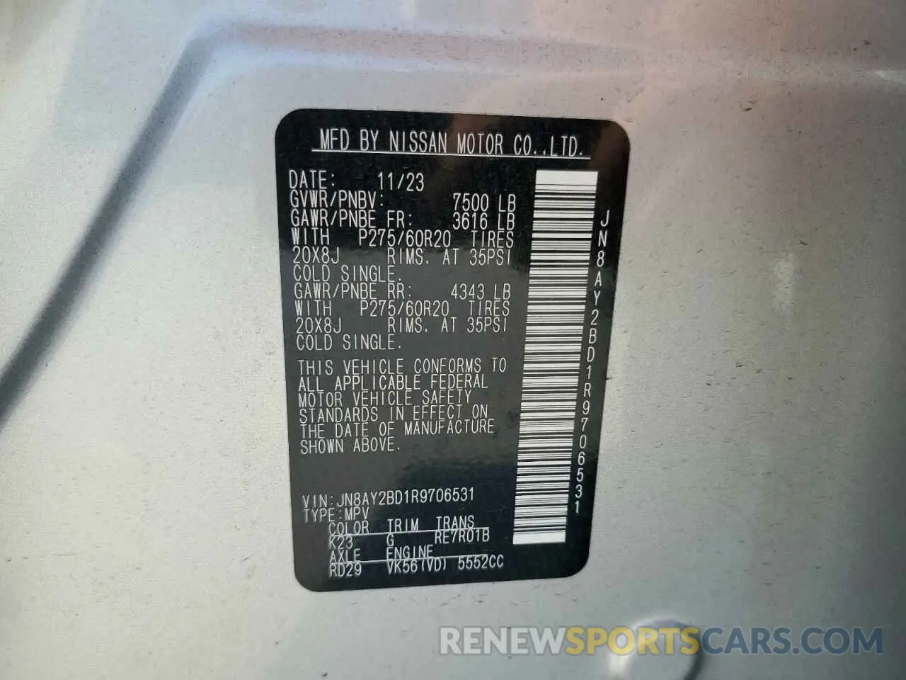 14 Photograph of a damaged car JN8AY2BD1R9706531 NISSAN ARMADA 2024