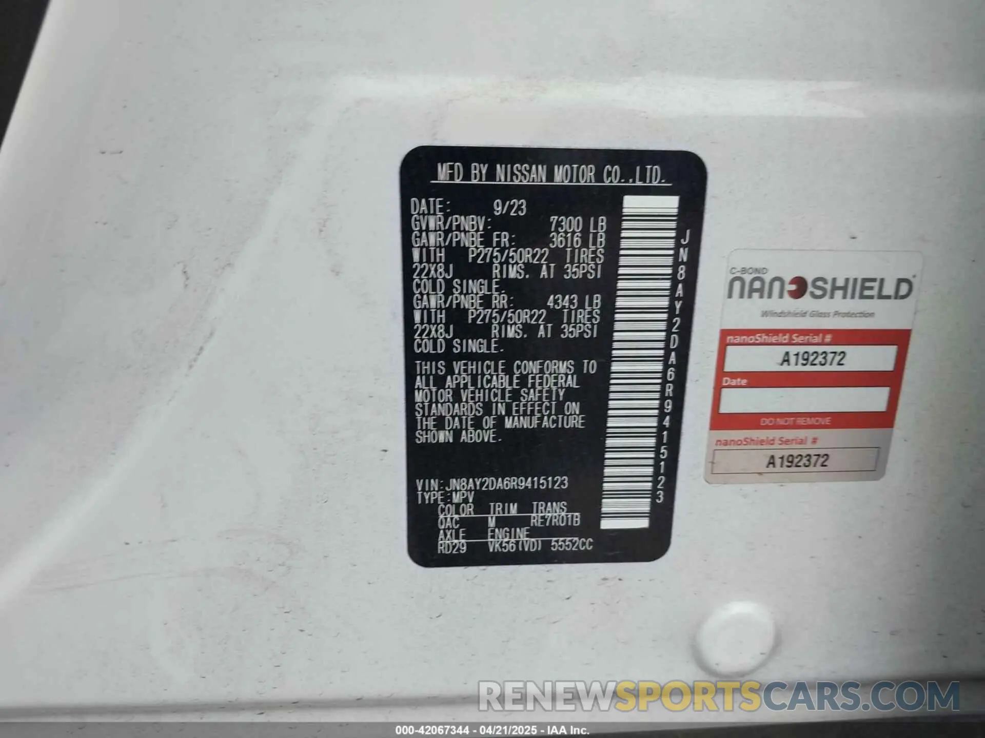 9 Photograph of a damaged car JN8AY2DA6R9415123 NISSAN ARMADA 2024