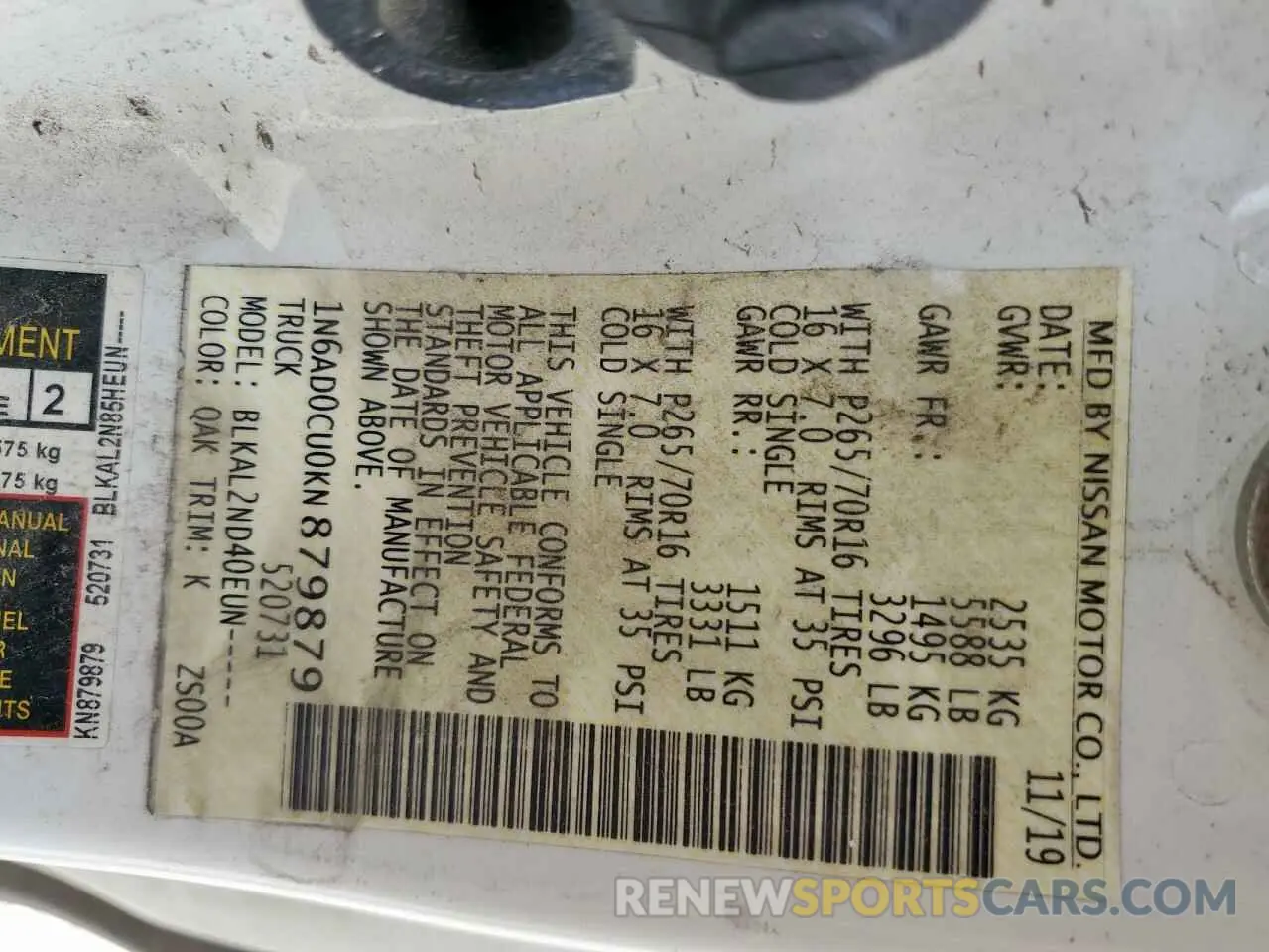 12 Photograph of a damaged car 1N6AD0CU0KN879879 NISSAN FRONTIER 2019