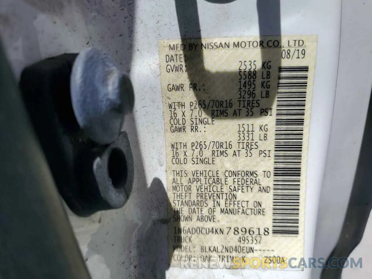 12 Photograph of a damaged car 1N6AD0CU4KN789618 NISSAN FRONTIER 2019