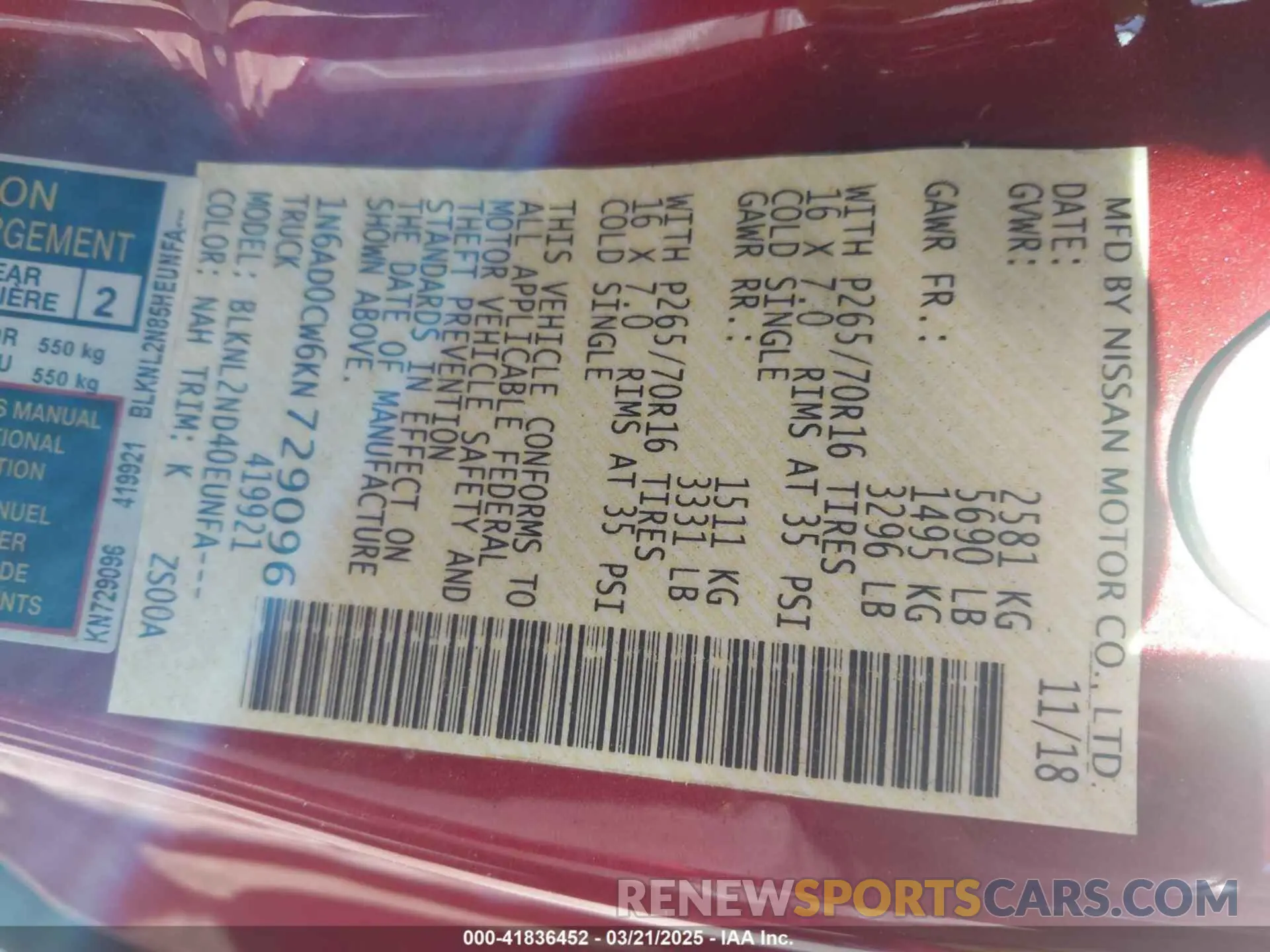 9 Photograph of a damaged car 1N6AD0CW6KN729096 NISSAN FRONTIER 2019