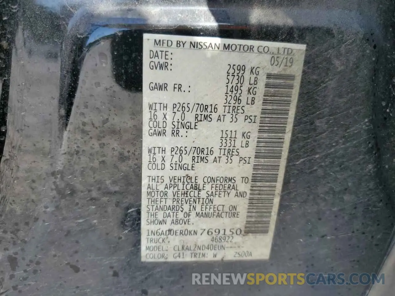 12 Photograph of a damaged car 1N6AD0ER0KN769150 NISSAN FRONTIER 2019