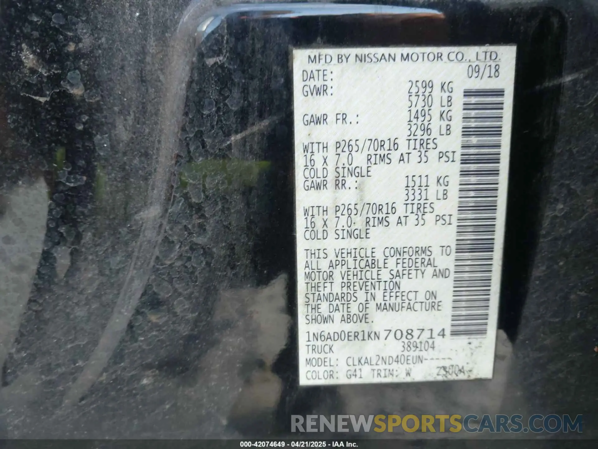 9 Photograph of a damaged car 1N6AD0ER1KN708714 NISSAN FRONTIER 2019