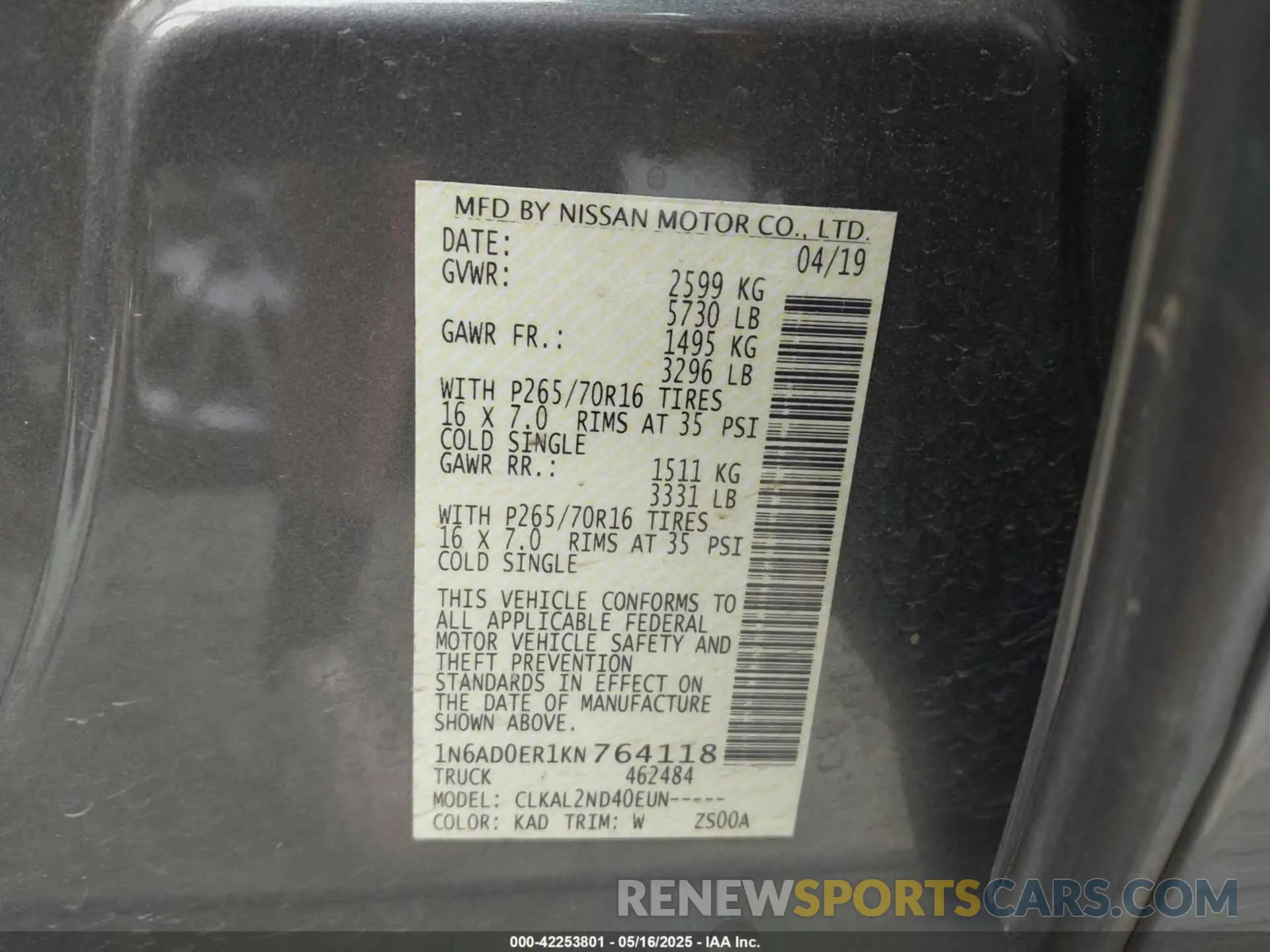 9 Photograph of a damaged car 1N6AD0ER1KN764118 NISSAN FRONTIER 2019