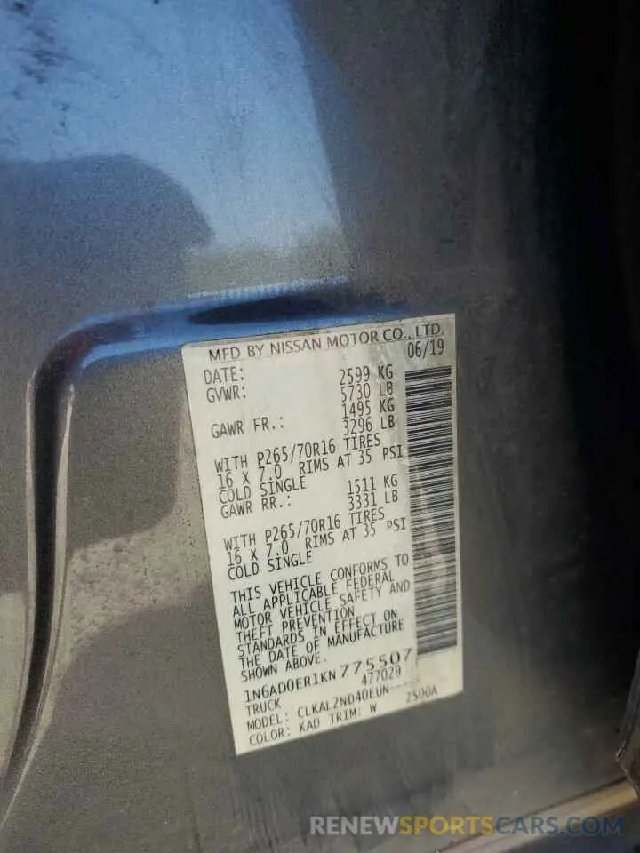 12 Photograph of a damaged car 1N6AD0ER1KN775507 NISSAN FRONTIER 2019