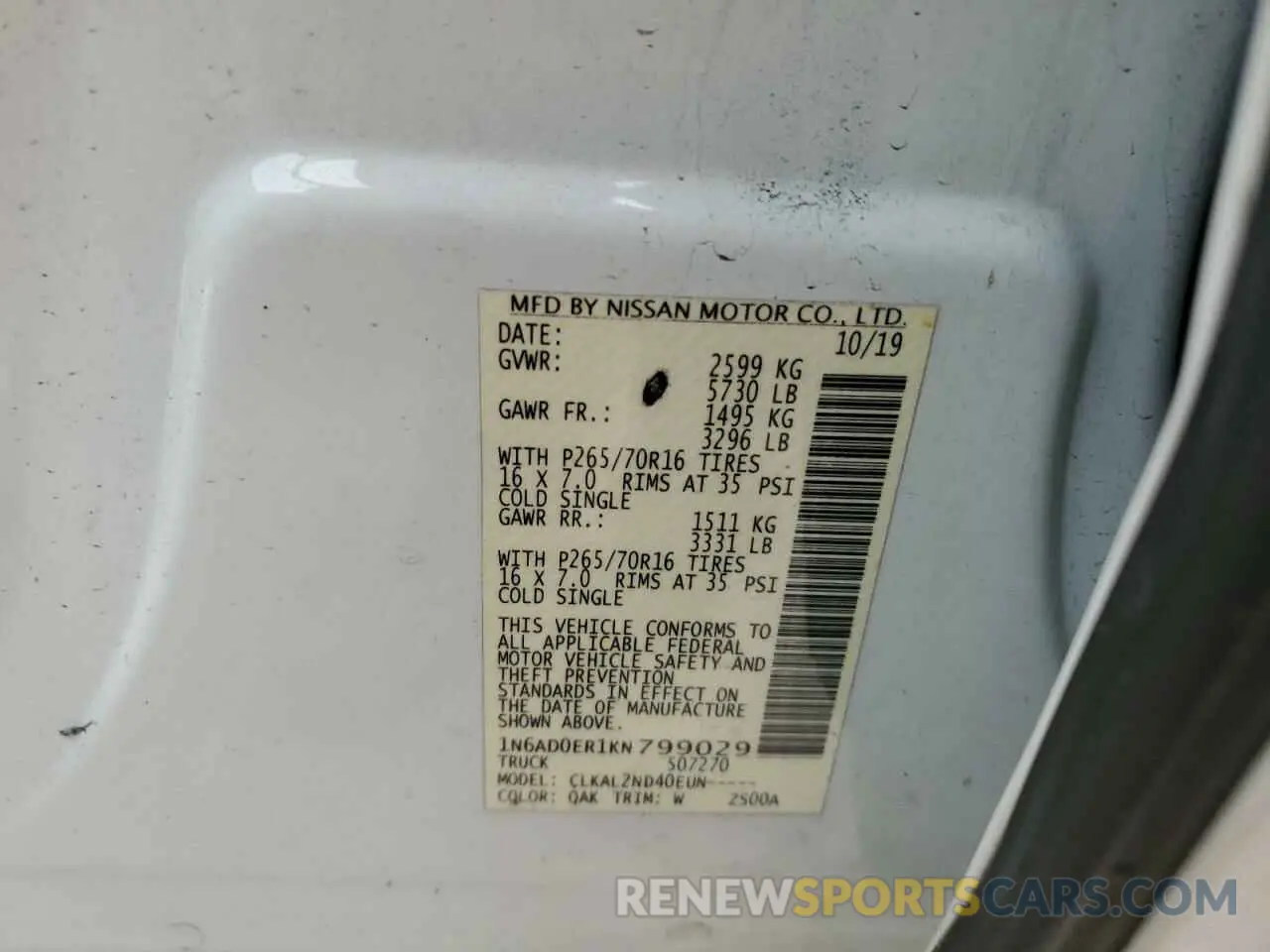 13 Photograph of a damaged car 1N6AD0ER1KN799029 NISSAN FRONTIER 2019